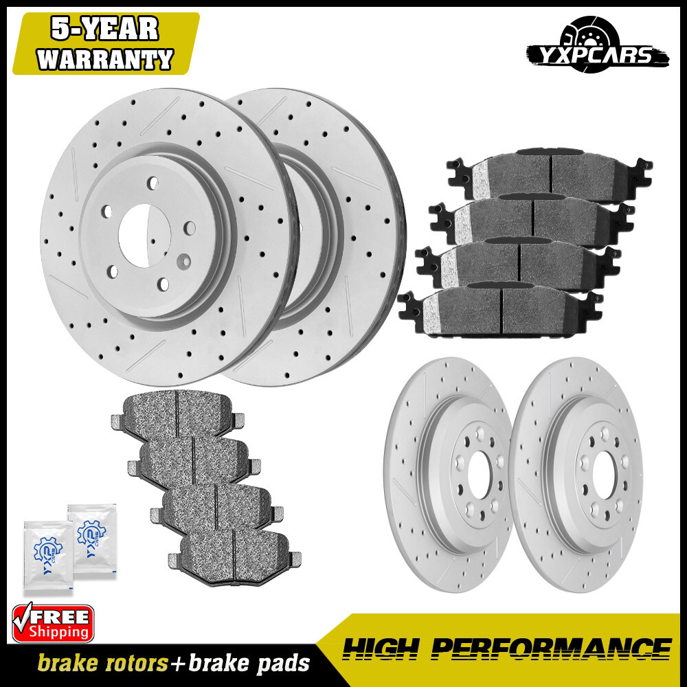 Front Rear Drilled Rotors + Ceramic Brake Pads for Ford Explorer Taurus MKS MKT