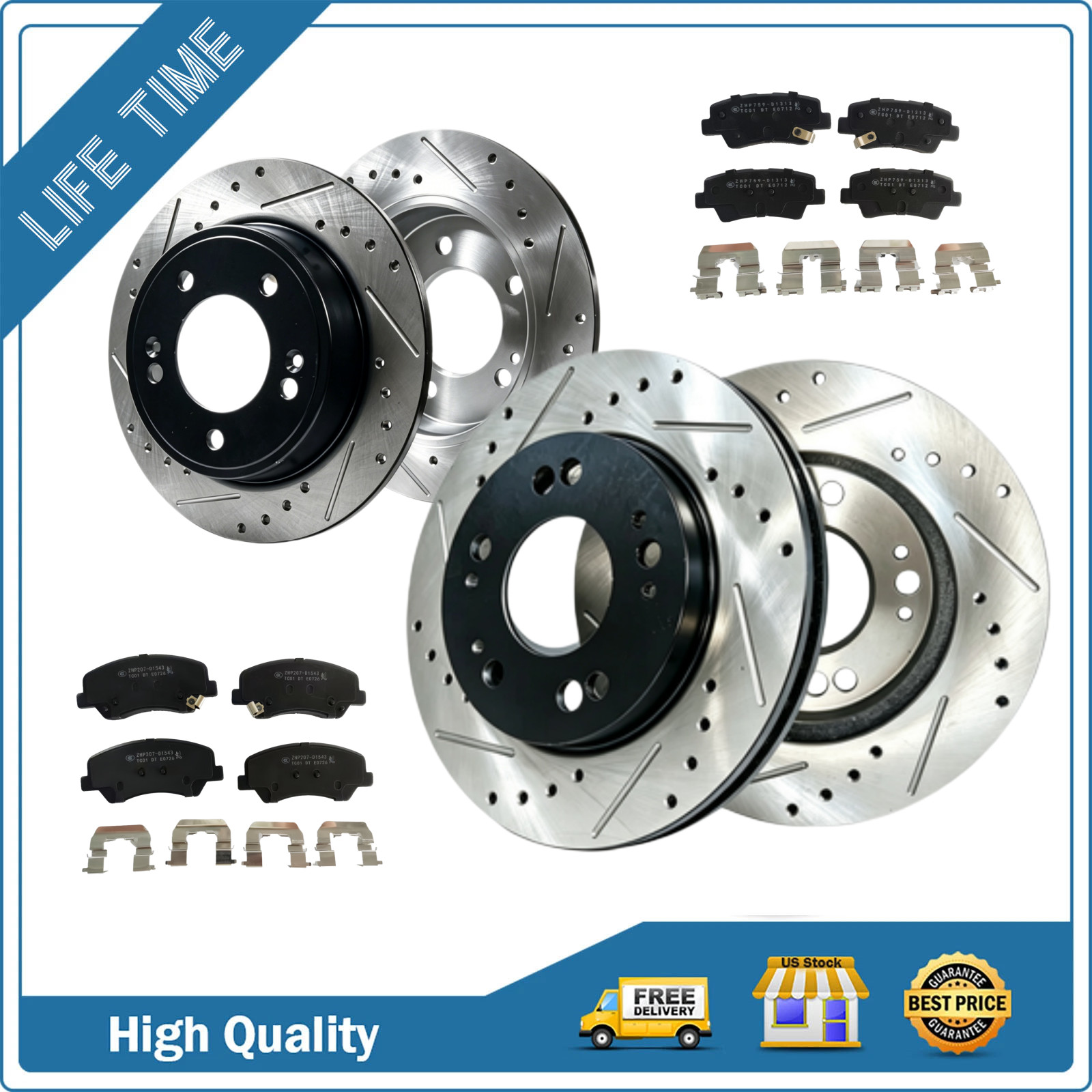 280mm Front Rear Drilled Rotors Brake Pads fits Hyundai Elantra Coupe 2013 2014
