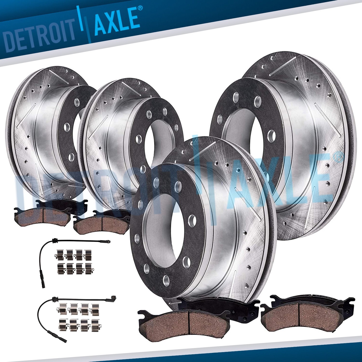 Front Rear Drilled Brake Rotors Pads for Chevy Silverado GMC Sierra 2500 3500 HD