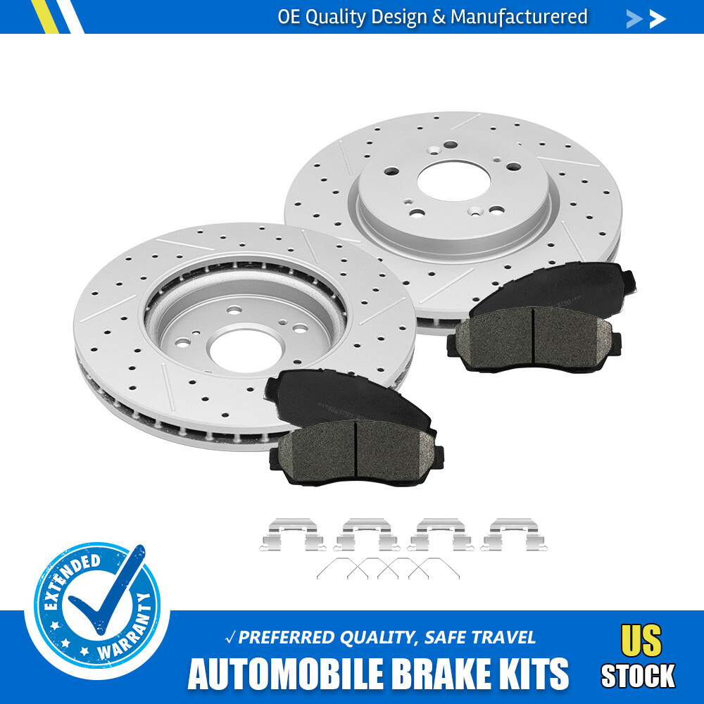 Front Drilled Disc Rotors+Ceramic Brake Pads w/Hardware For Honda CR-V Crosstour