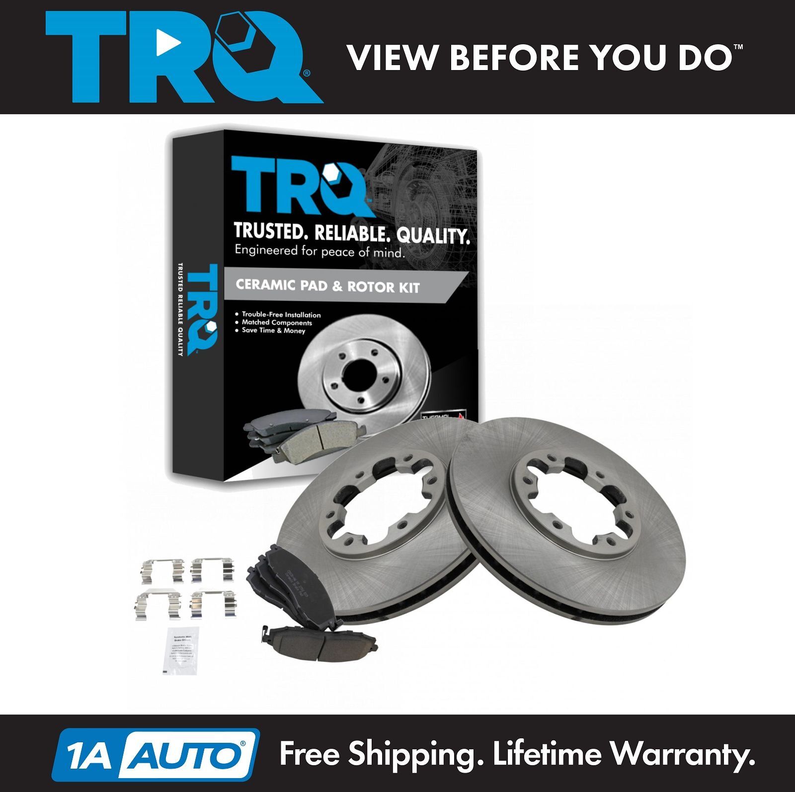 TRQ Front Premium Posi Ceramic Disc Brake Pad & Rotor Kit for NIssan Truck SUV