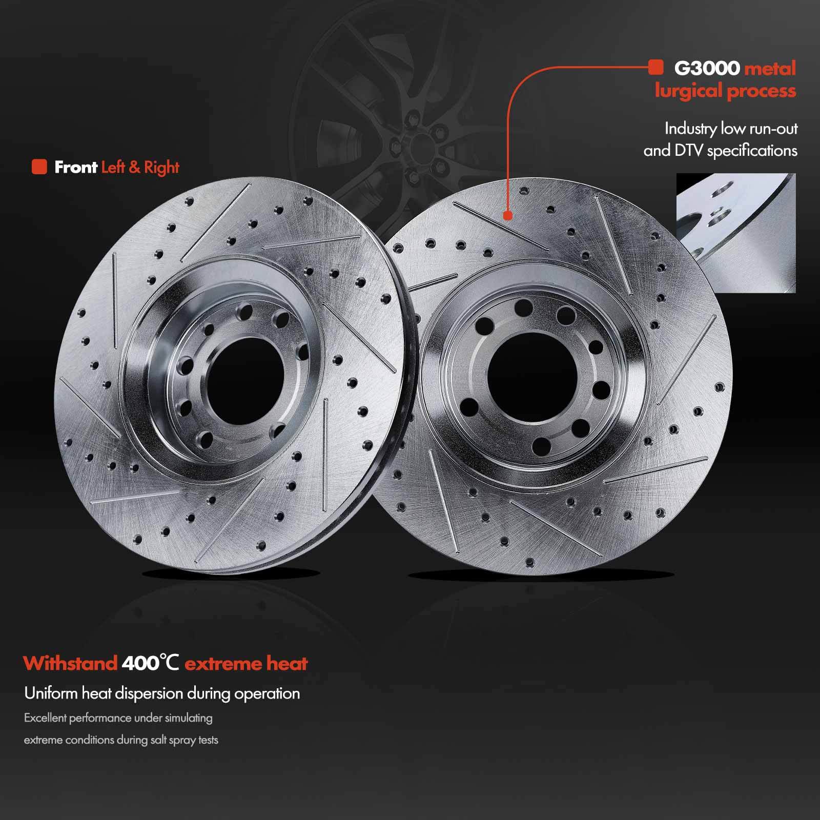 302mm Drilled Brake Rotor & Ceramic Brake Pads for Saab 9-3 2003-2011 Front Side
