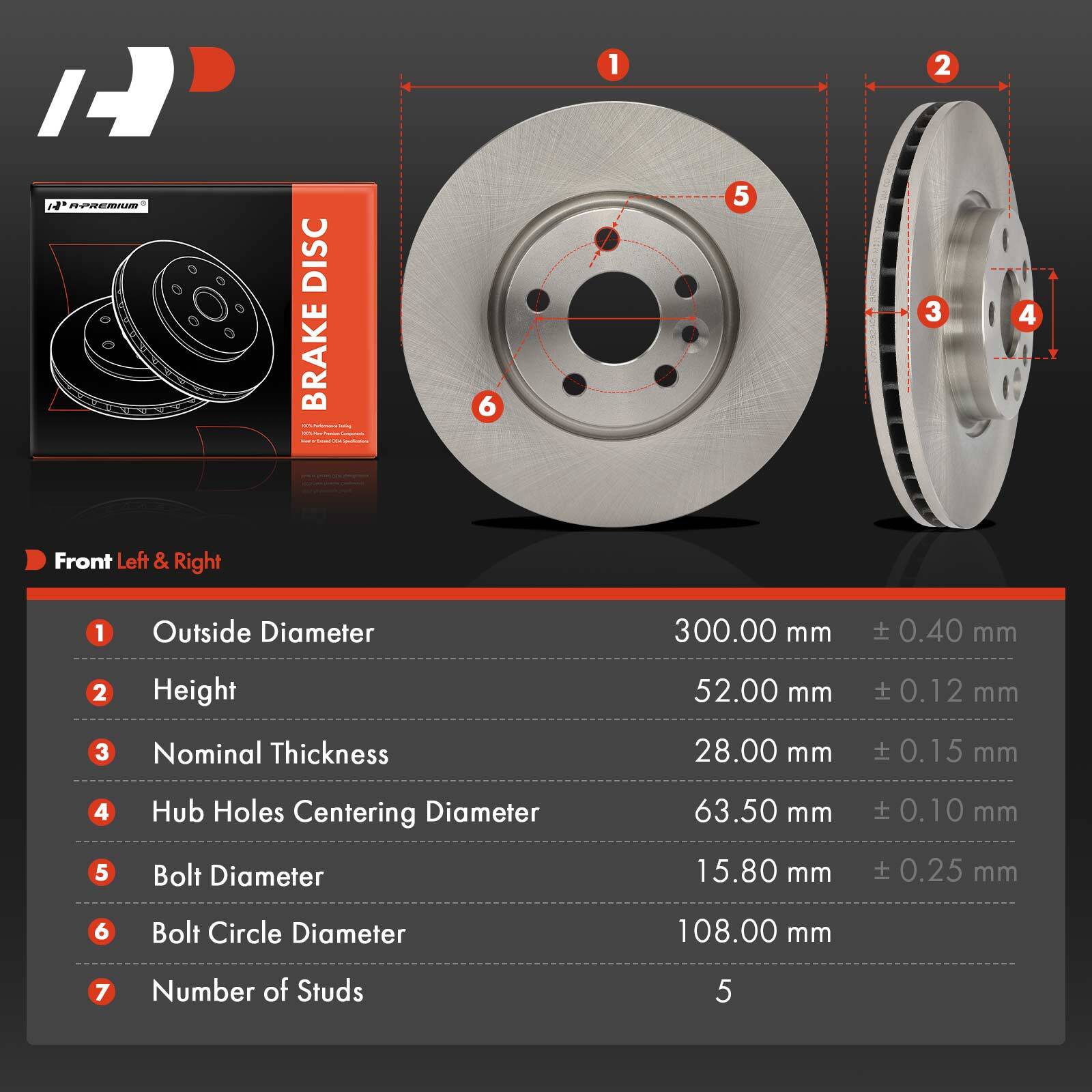 A-Premium Front Disc Brake Rotors for Volvo S60 2011-2018 XC70 V60 Land Rover