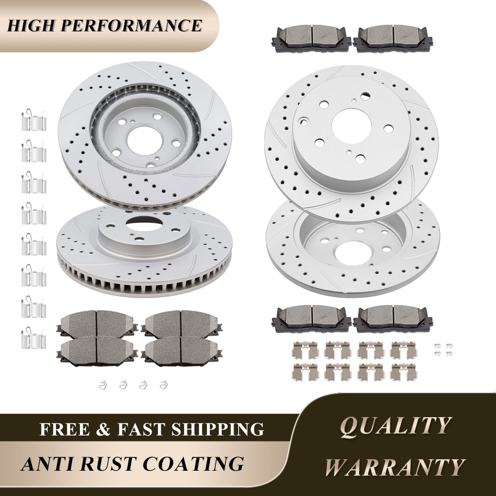Fit for Toyota Rav4 5 Lugs 296mm Front Rear Drilled Rotors and Brakes Pads Kits