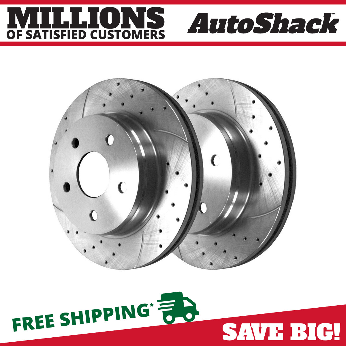 Front Drilled Slotted Brake Rotors Silver Pair 2 for 2002-2018 Ram 1500 5.7L V8
