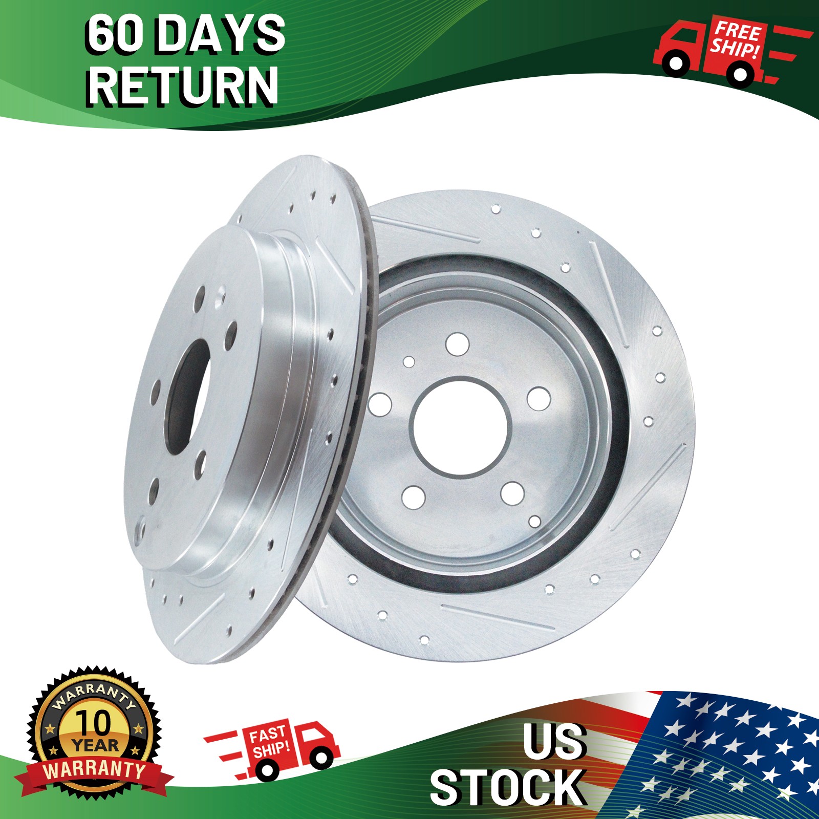Rear Drilled Slotted Brake Rotors Easy Installation for Chevrolet Equinox
