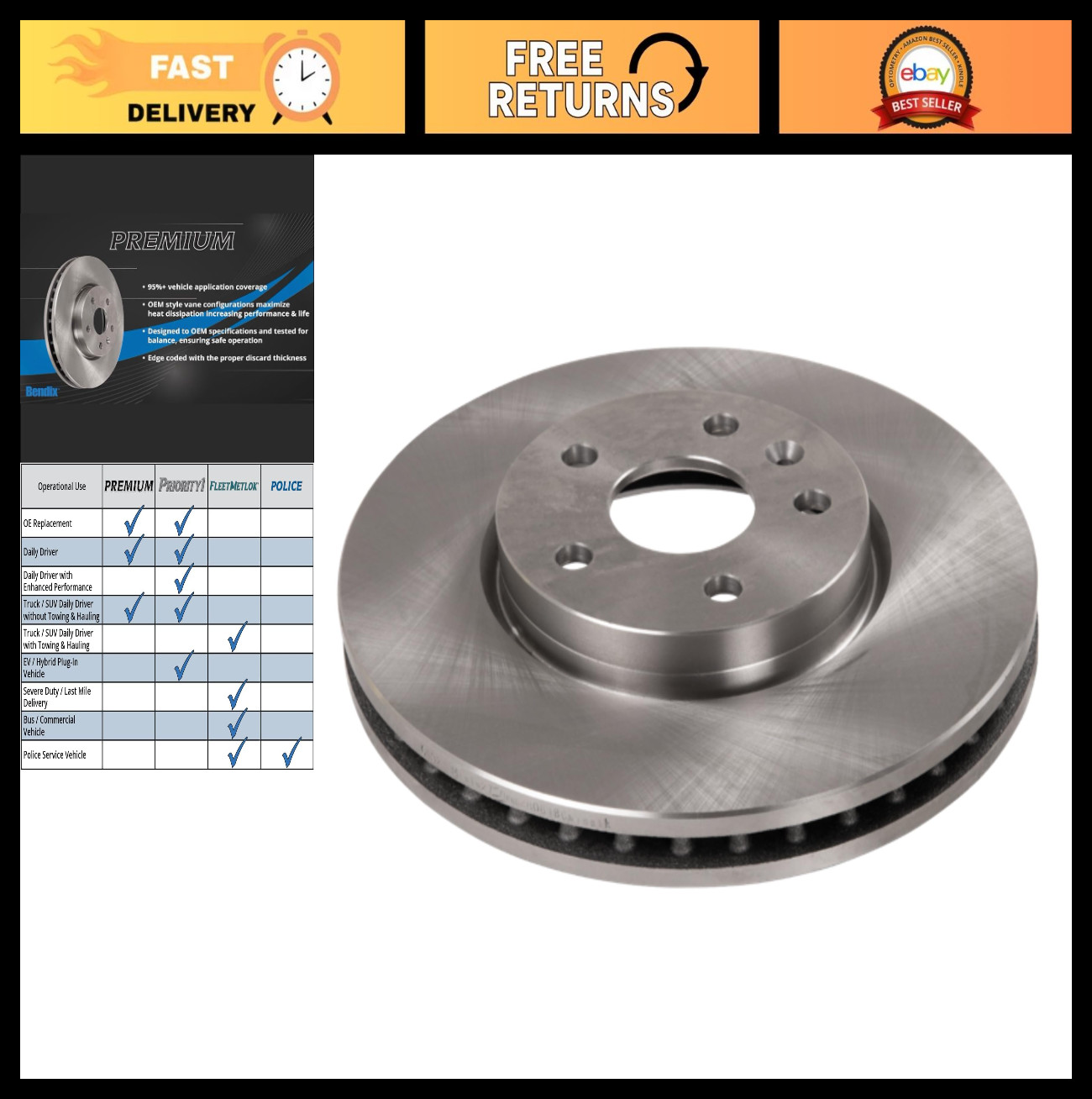 Premium Rear Brake Rotor for Audi A4 A5 A6 Q5 Quattro Allroad – High Performance