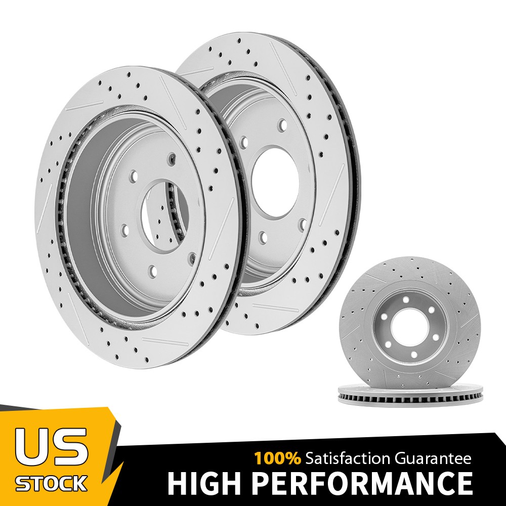 350mm Front & 345mm Rear Drilled Disc Brake Rotors for Nissan Titan 2017 – 2023