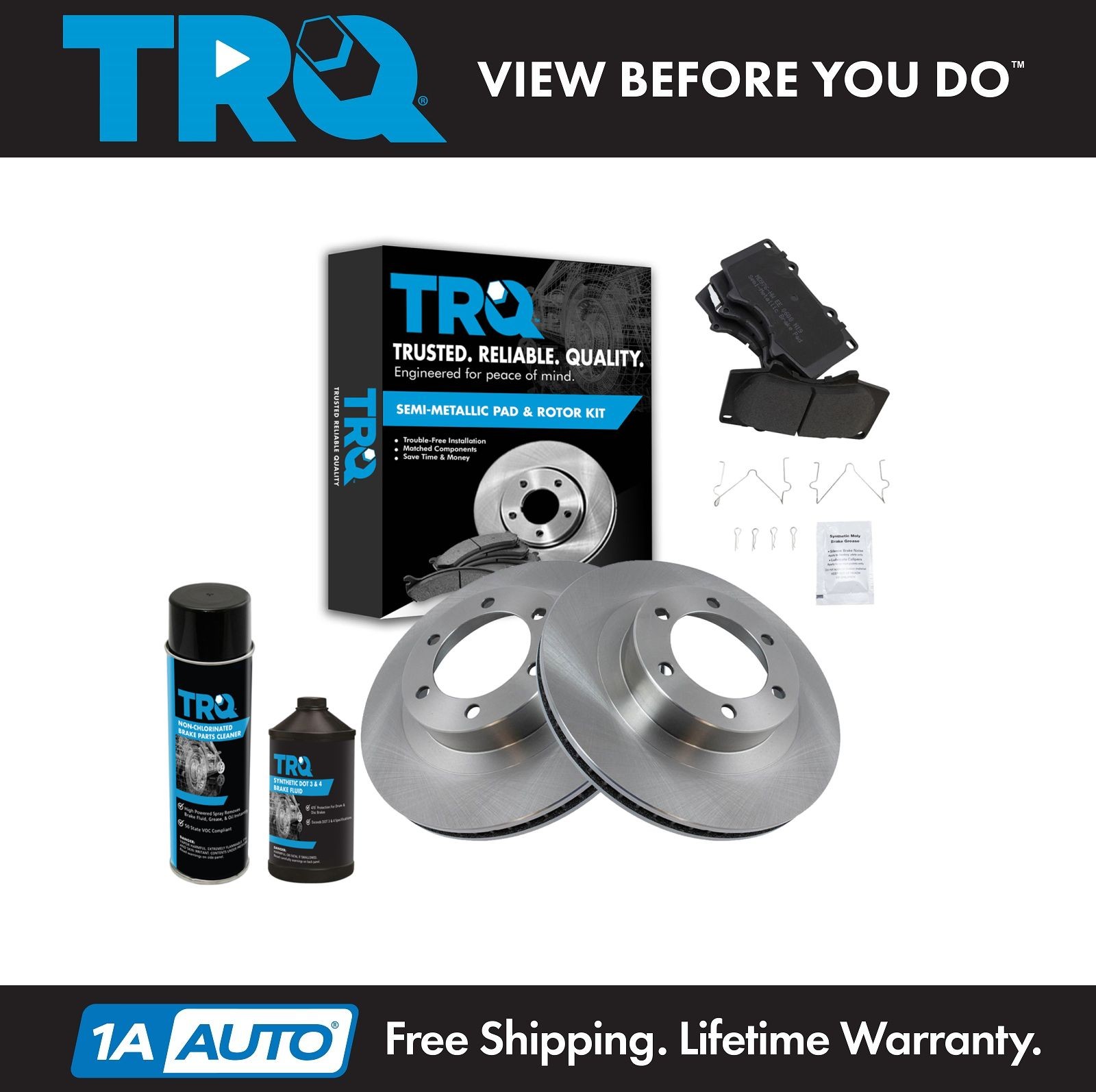 TRQ Front Semi Metallic Brake Pad & Rotor Kit w/Chemicals for Toyota Lexus