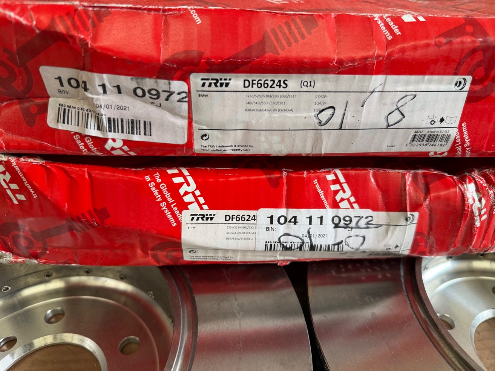Fits BMW 5 6 Series E60 E61 Rear Vented Brake Discs Pair 345mm TRW DF6624S