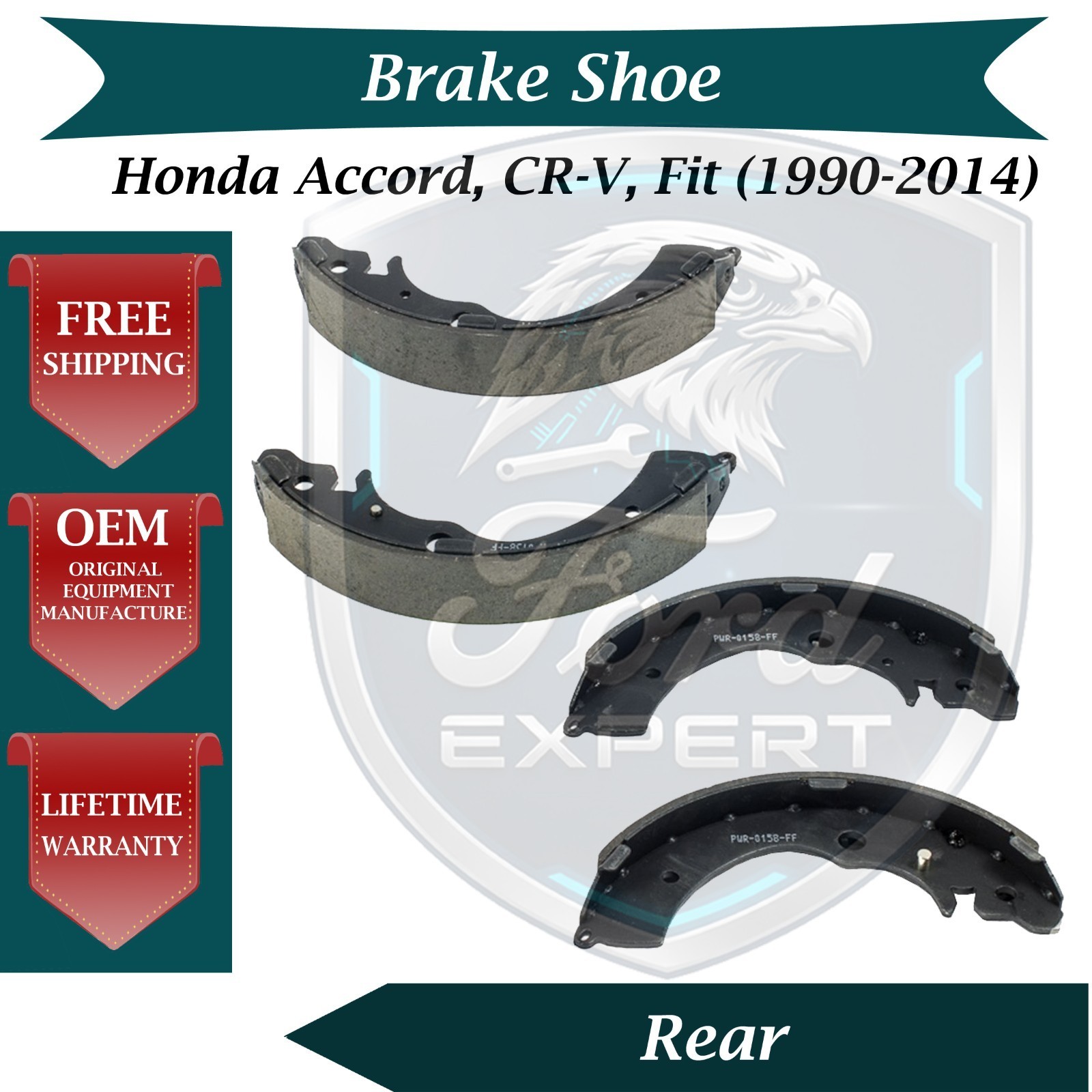 Premium OE Rear Brake Shoes For 1990-2014 Honda Accord CR-V Fit 10 Year Warranty