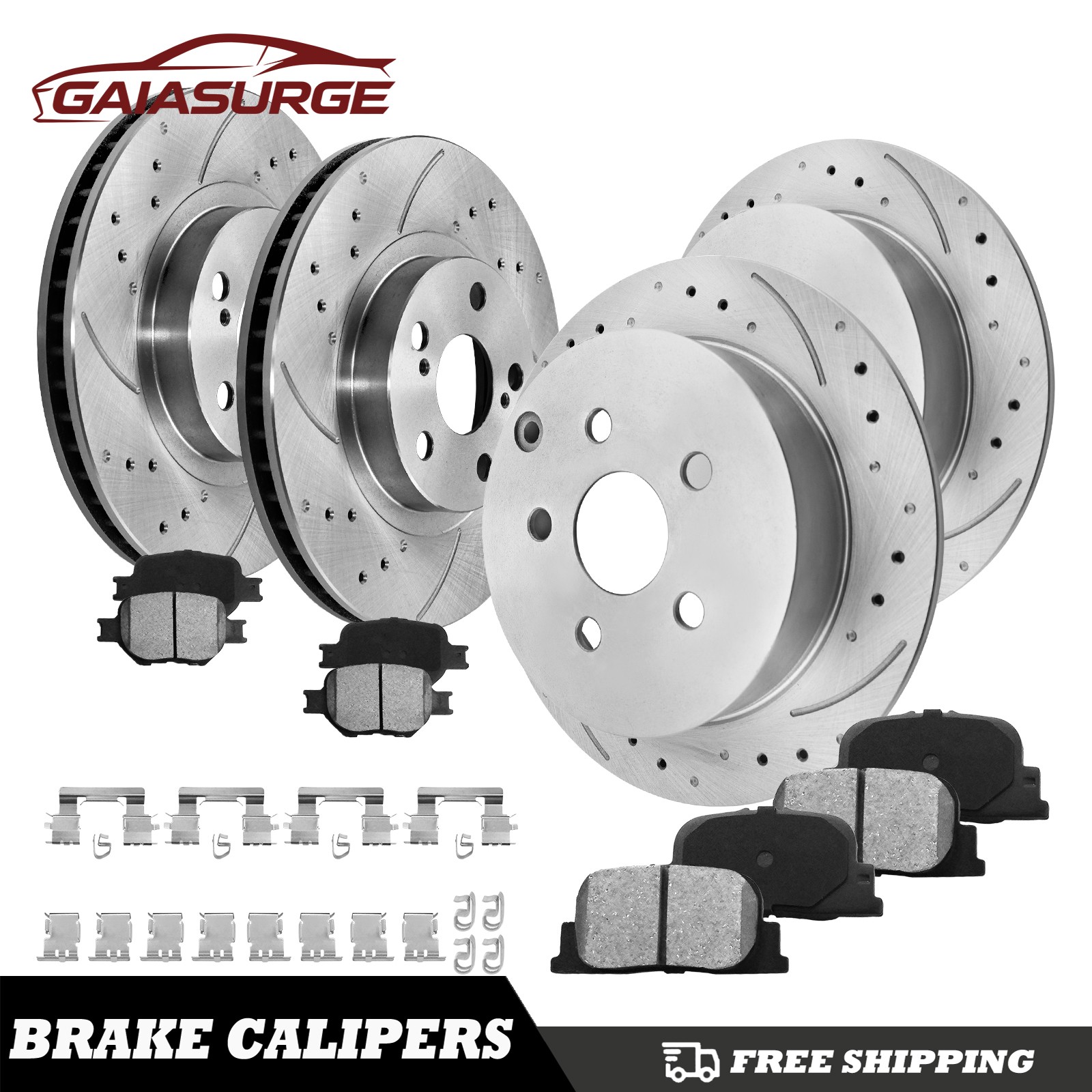 Front Rear Drilled Rotors Brake Pads for 2005 2006 2007 2008 2009 2010 Scion tC