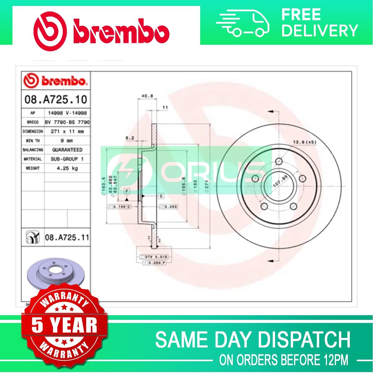 Fits Ford Focus 2010-2020 + Other Models Brake Discs Rear Brembo