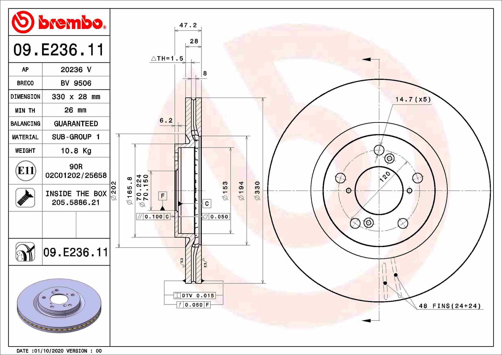Brembo 09.E236.11 Brake Disc for Acura, Honda