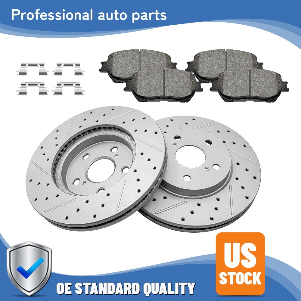 296mm Front Drilled Disc Rotors + Ceramic Brake Pads For 2002-2006 Toyota Camry
