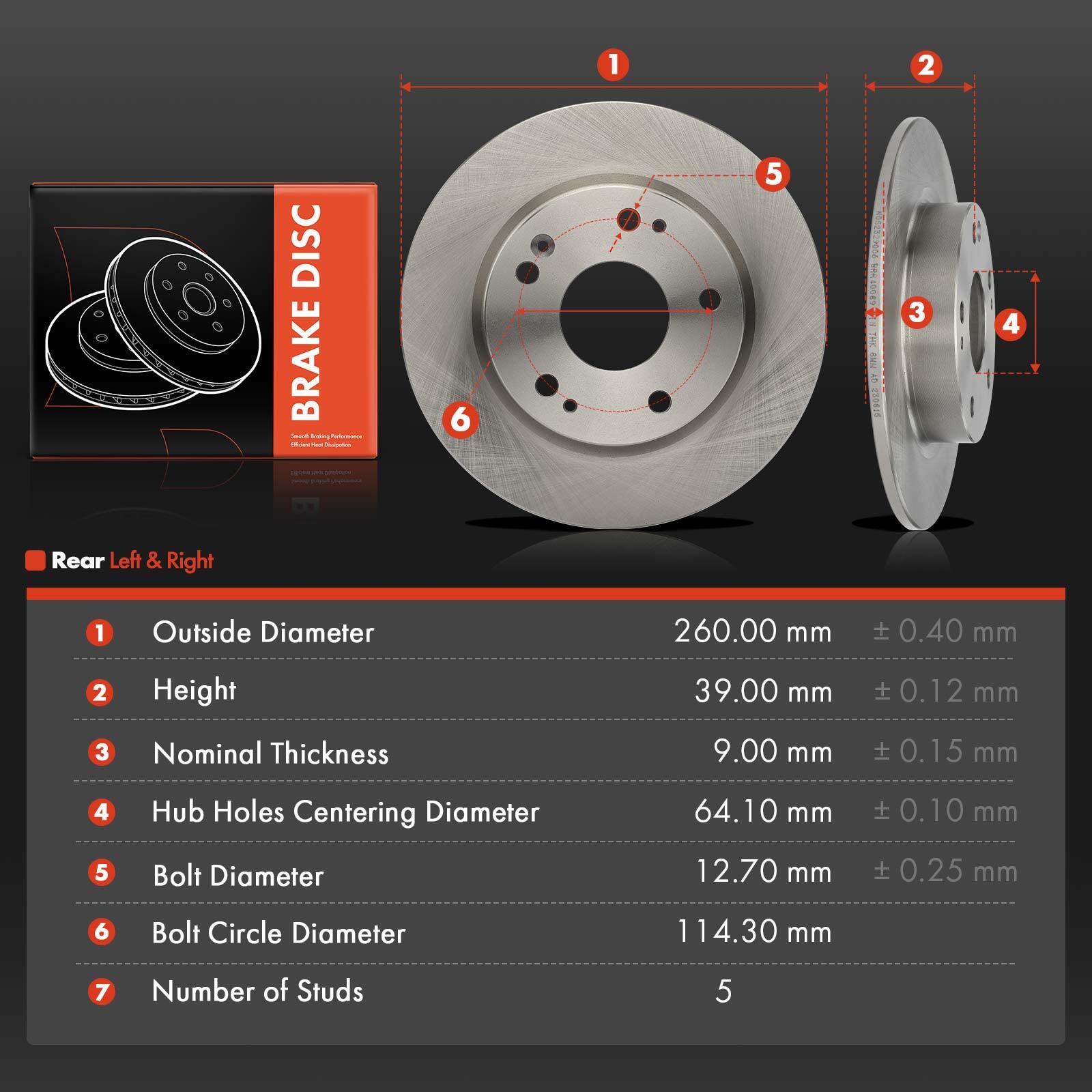 2x Rear Driver & Passenger Side Disc Brake Rotors for Honda Civic 16-23 Insight