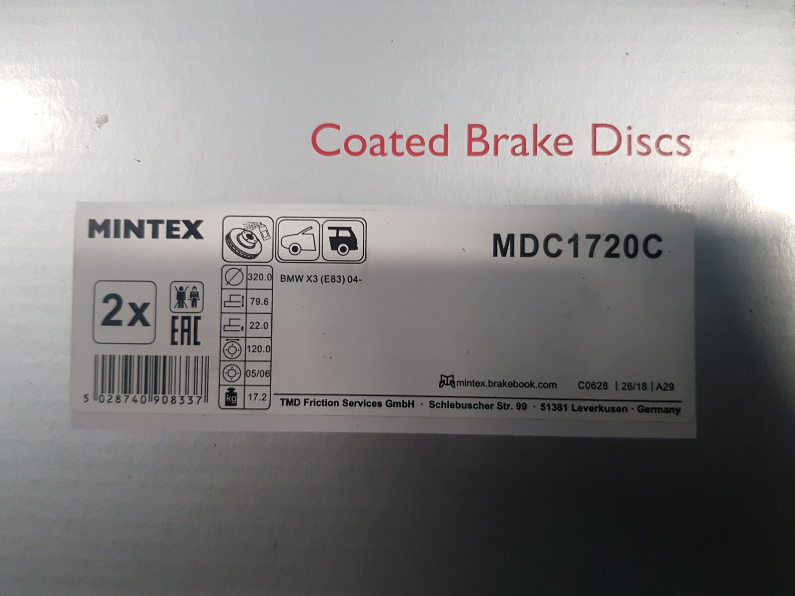 MINTEX MDC1720C COATED REAR BRAKE DISCS 320MM
