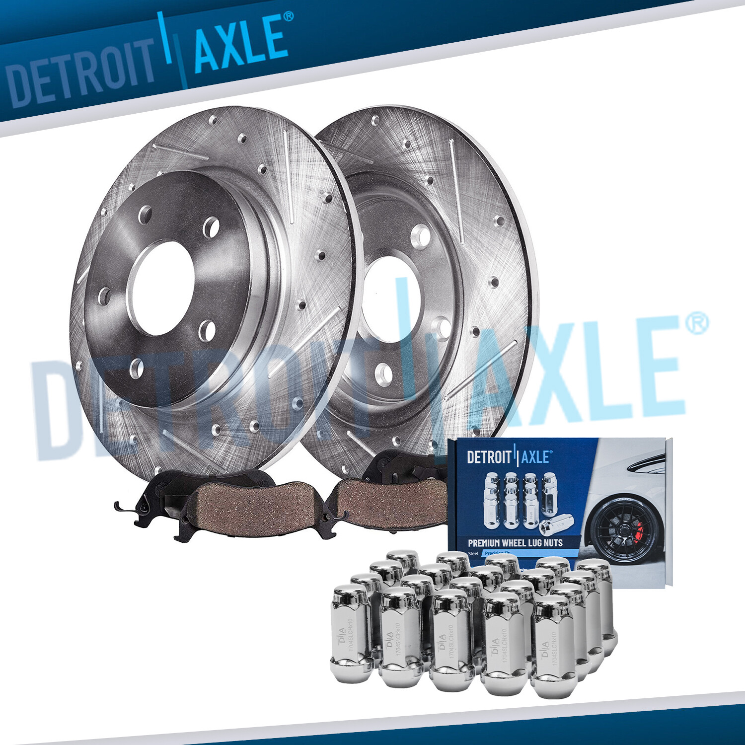 12.99″ Rear Drilled Rotors Brake Pads w/20pc Lugnut for Ford Flex Taurus MKT MKS