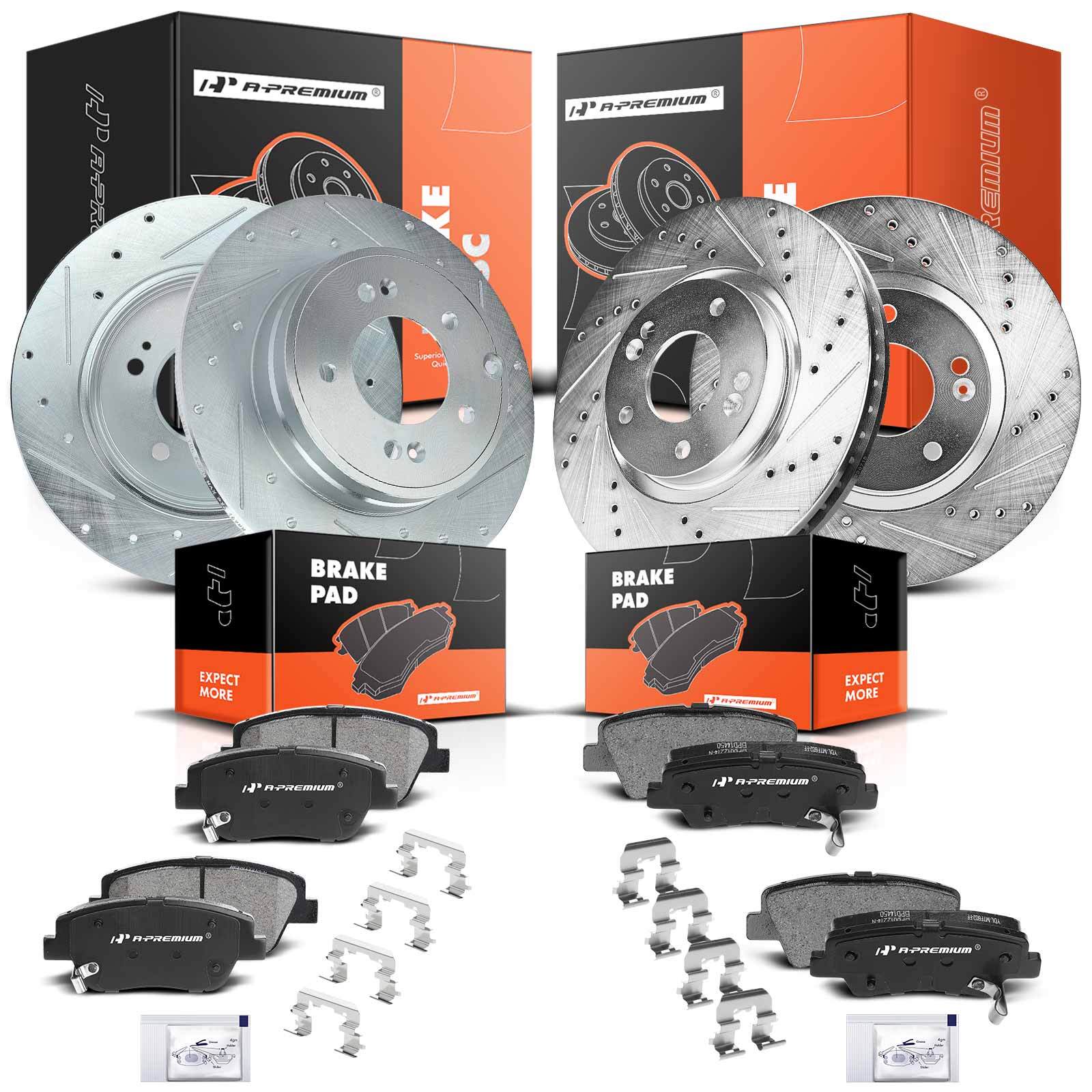 Drilled Rotors & Brake Pads Front & Rear for Hyundai Sonata Kia Optima 2011-2015