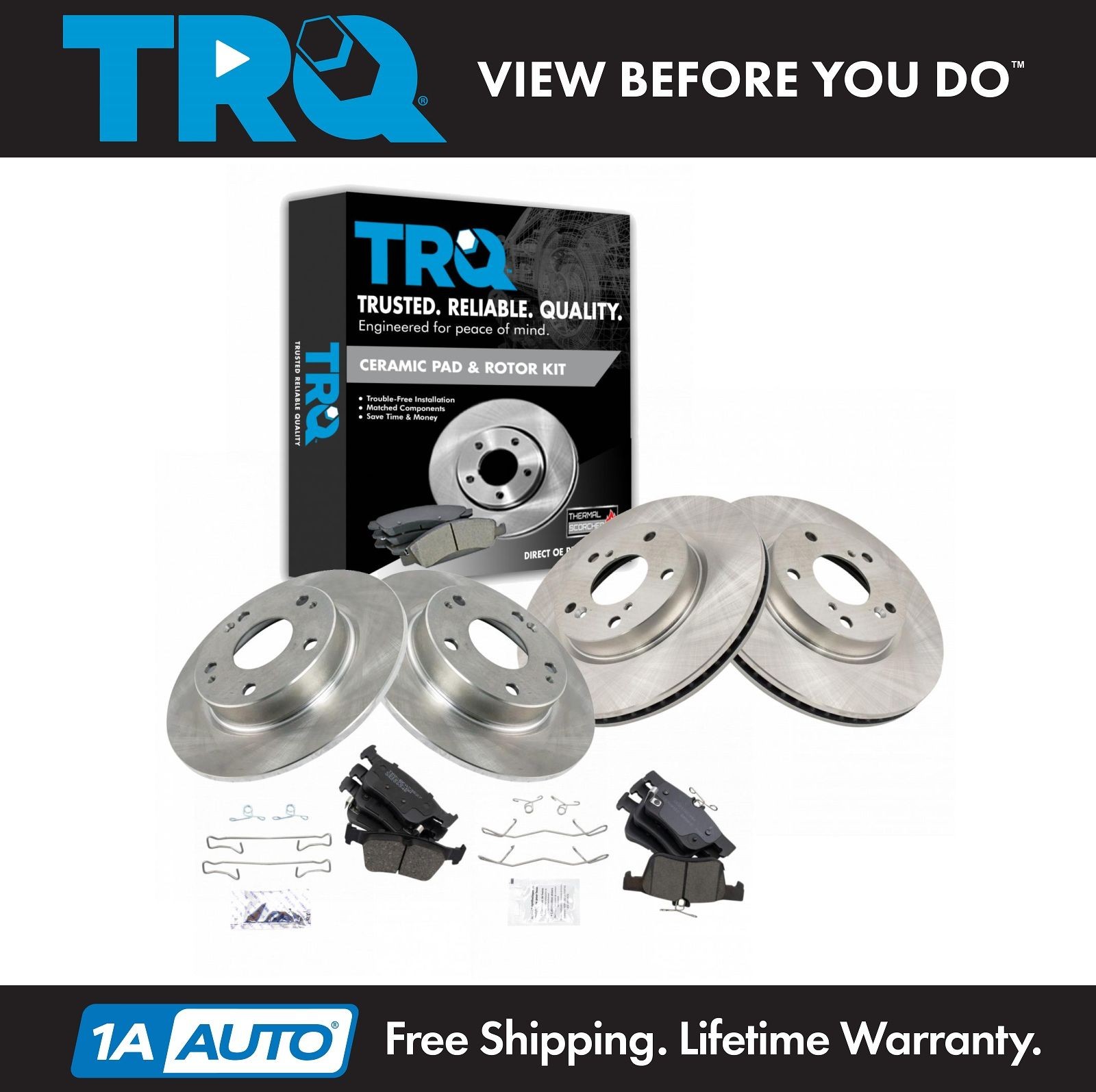 TRQ Front & Rear Posi Ceramic Disc Brake Pads & Rotors Kit for Honda Civic