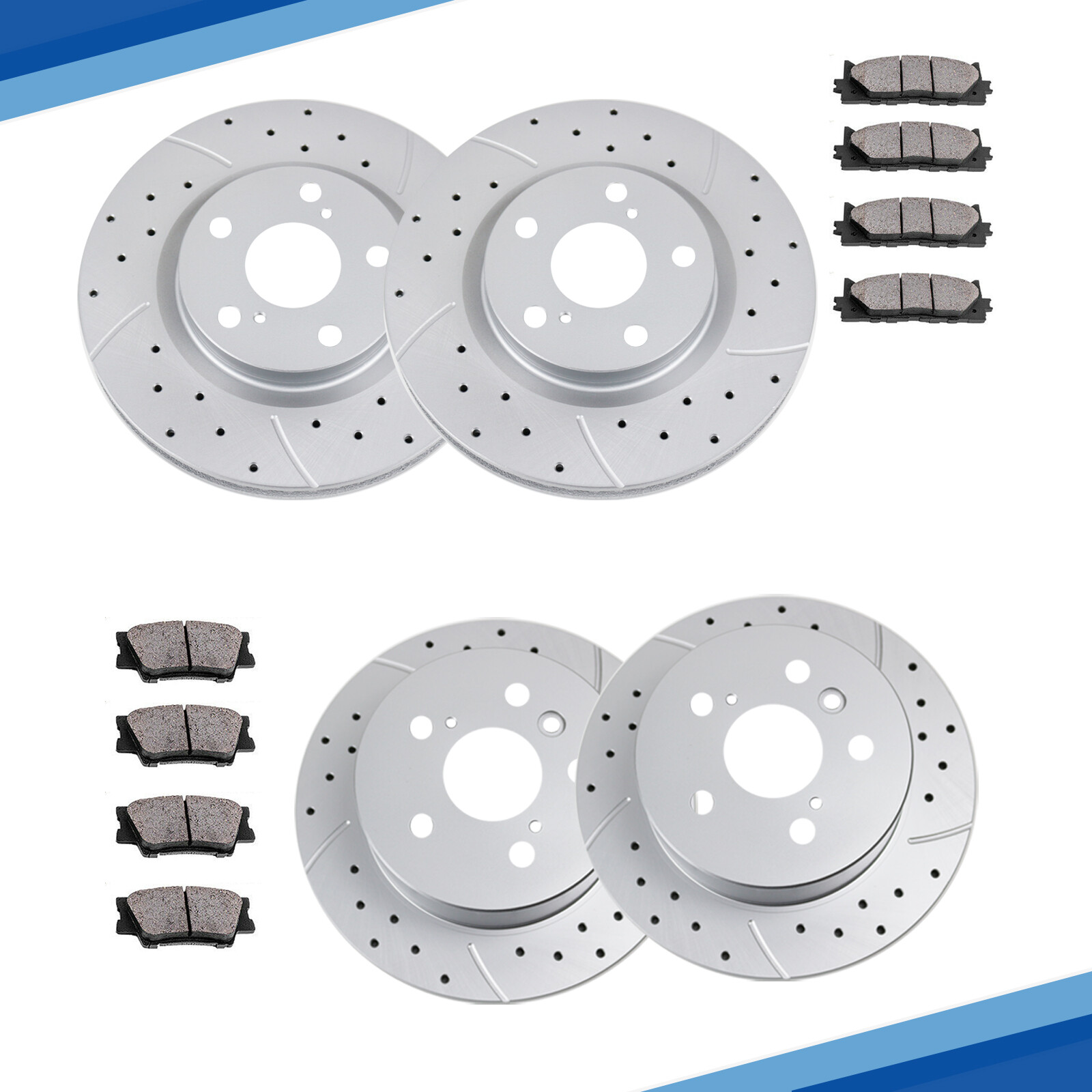 Fit 2012 – 2017 Toyota Camry LEXUS Front Rear DRILLED Brake Rotors Ceramic Pads