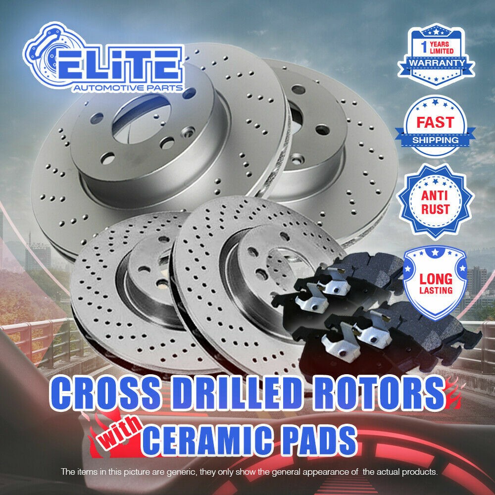F+R Cross Drilled Rotors & Ceramic Pads for 2005-2018 Nissan Frontier 4.0L