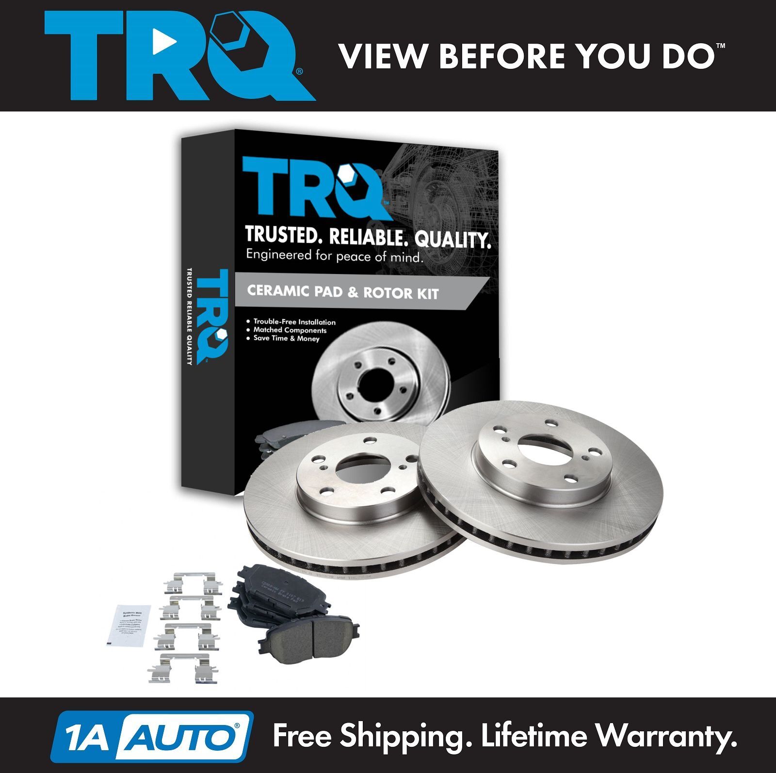 TRQ Front Brake Pad & Rotor Kit Brake Rotor For 2002-2006 Toyota Camry