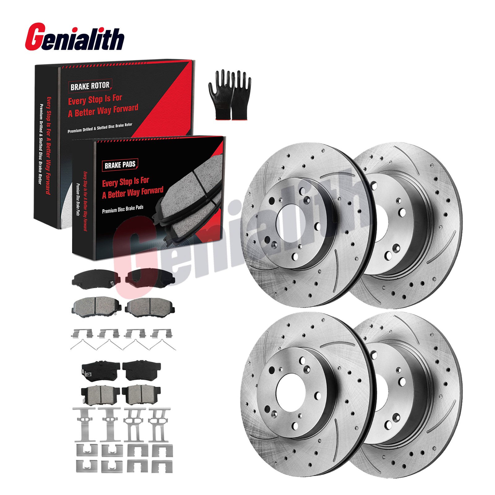 Front Rear Drilled Rotors Ceramic Brake Pads Kit for 2003-2007 Honda Accord 2.4L