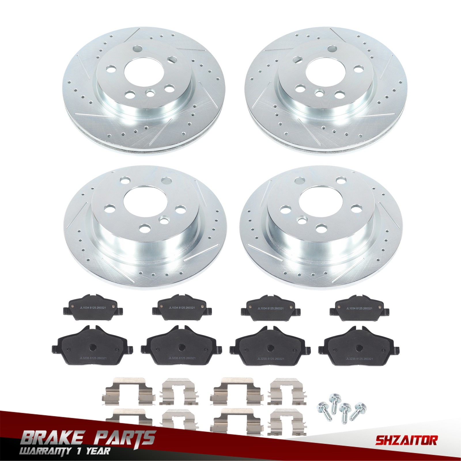 Front & Rear Drilled Brake Rotor & Brake Pads 2015-2016 For Mini Cooper F56/ F57