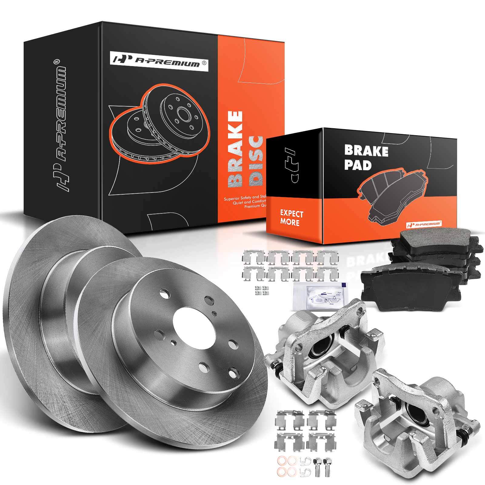 Rear Disc Brake Rotors & Ceramic Pads + Brake Calipers for Toyota RAV4 2006-2012