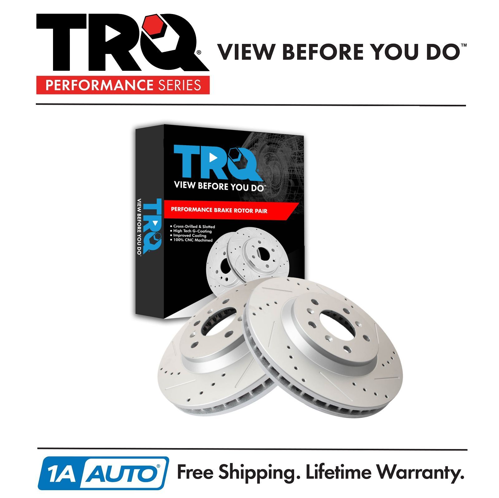 TRQ Performance Drilled & Slotted Front Coated Brake Rotor Pair for Chevy