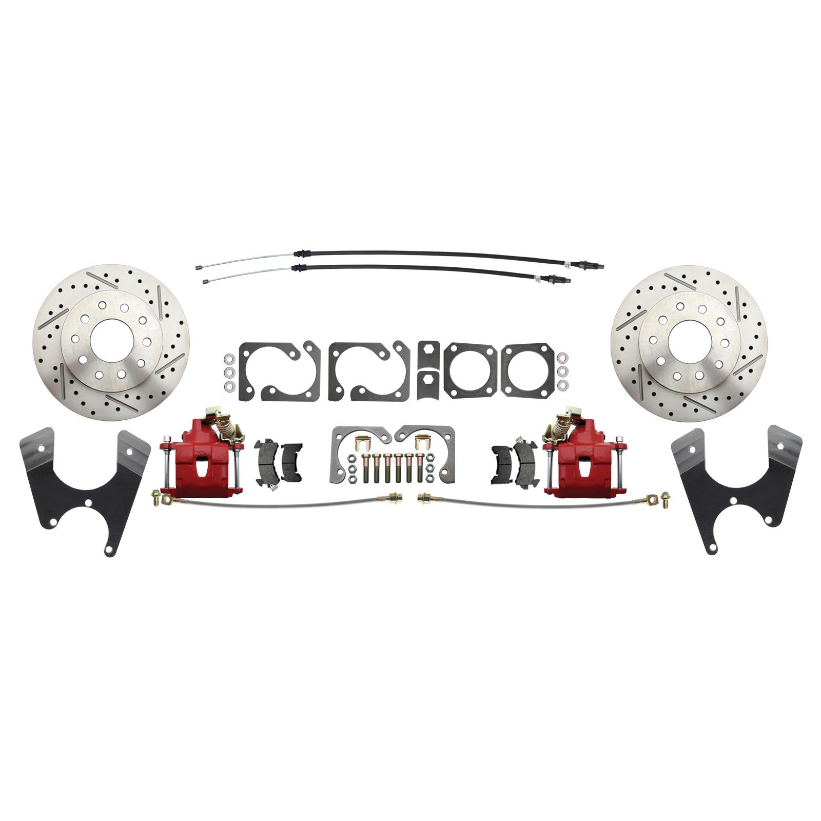 Speedway Rear Drill/Slotted Disc Brake Kit, 64-72 GM A-Body, Red