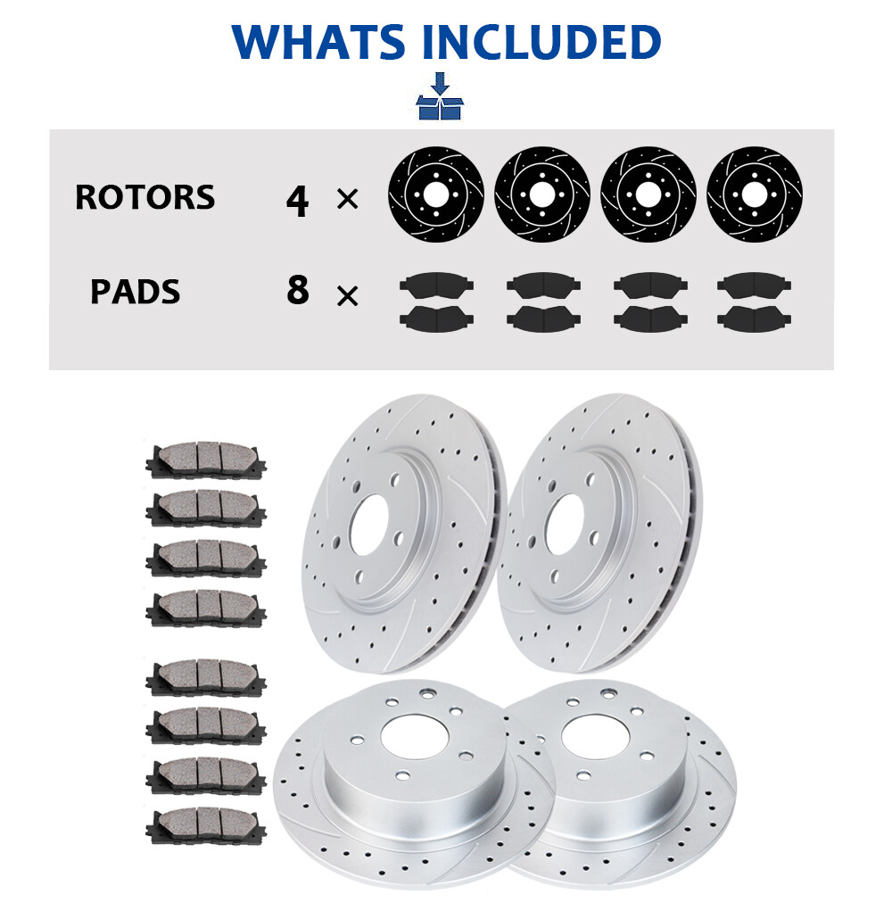 296mm Front and 270mm Rear Brake Rotors Pads Kit for Chevrolet Malibu 2004-12