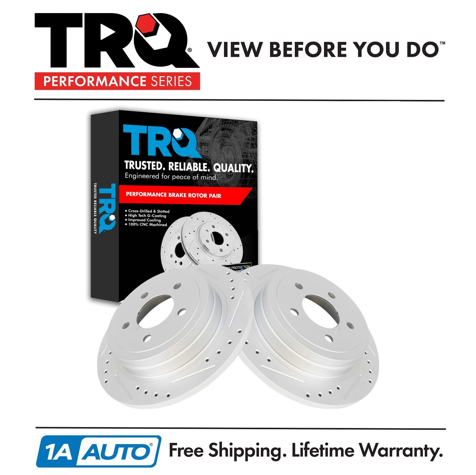 TRQ Rear Performance Cross Drilled Slotted G-Coated Rotor Kit Pair for Ford SUV