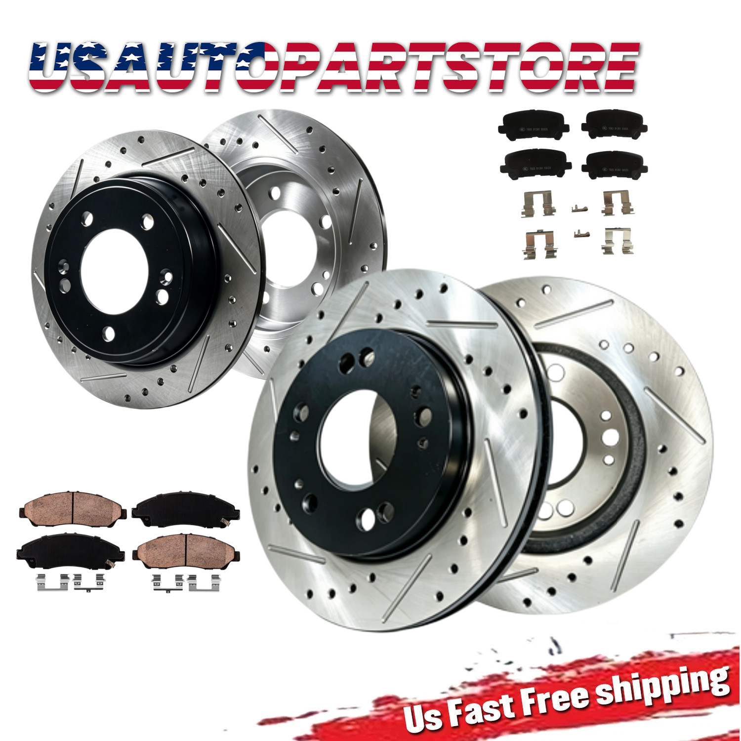 Front Rear Rotors Drilled Brake Pads Kit Fit Acura MDX Honda Pilot 2011 2012