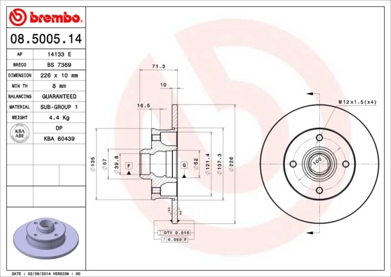 Brembo 08.5005.14 Brake Disc for, Seat, VW