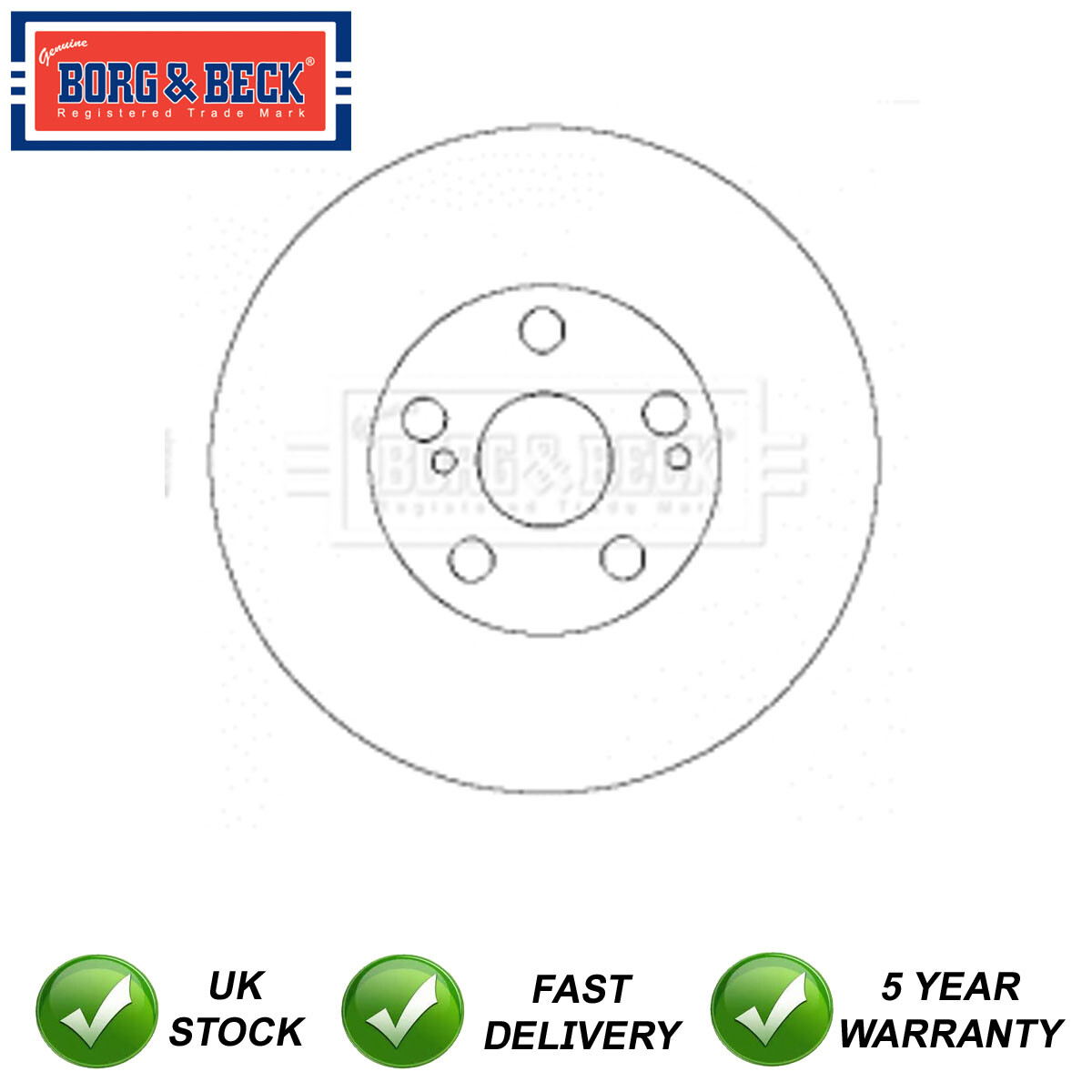 1x Brake Disc Front Borg & Beck Fits Toyota Avensis 2001-2003 1.6 1.8 2.0 D