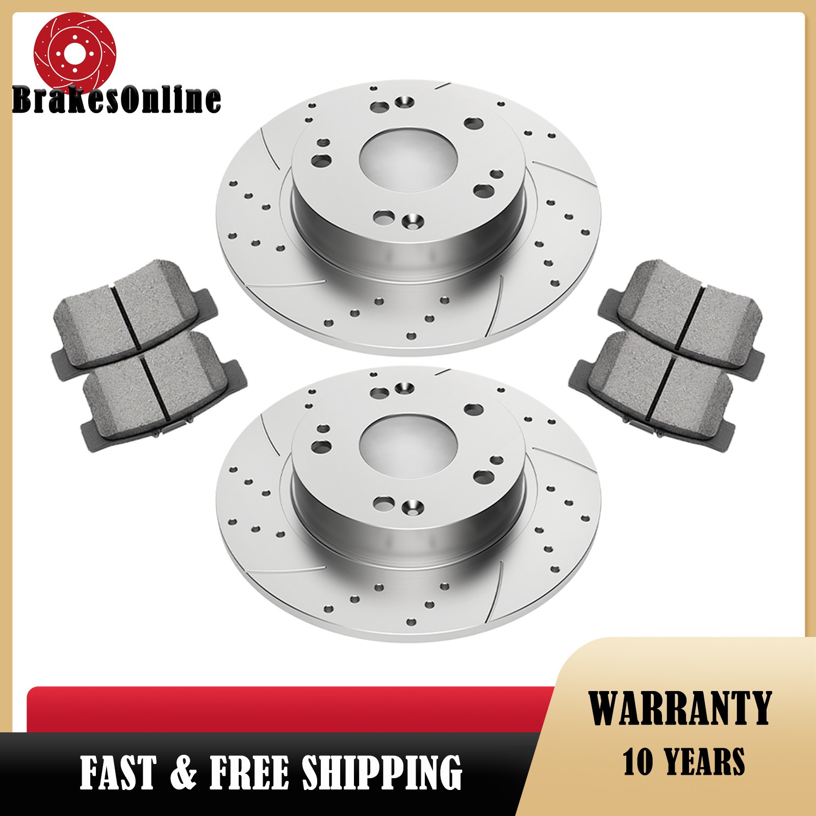 REAR (260mm) Brake Rotors Pads Kit for Honda CIVIC 2006-2015 Drilled Slotted