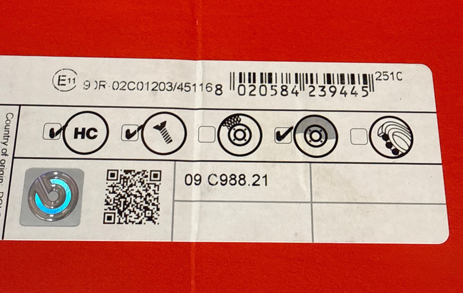 Brembo 09.C988.21 UV Coated Vented Rear Brake Rotors (2) for Porsche 9Y0615601