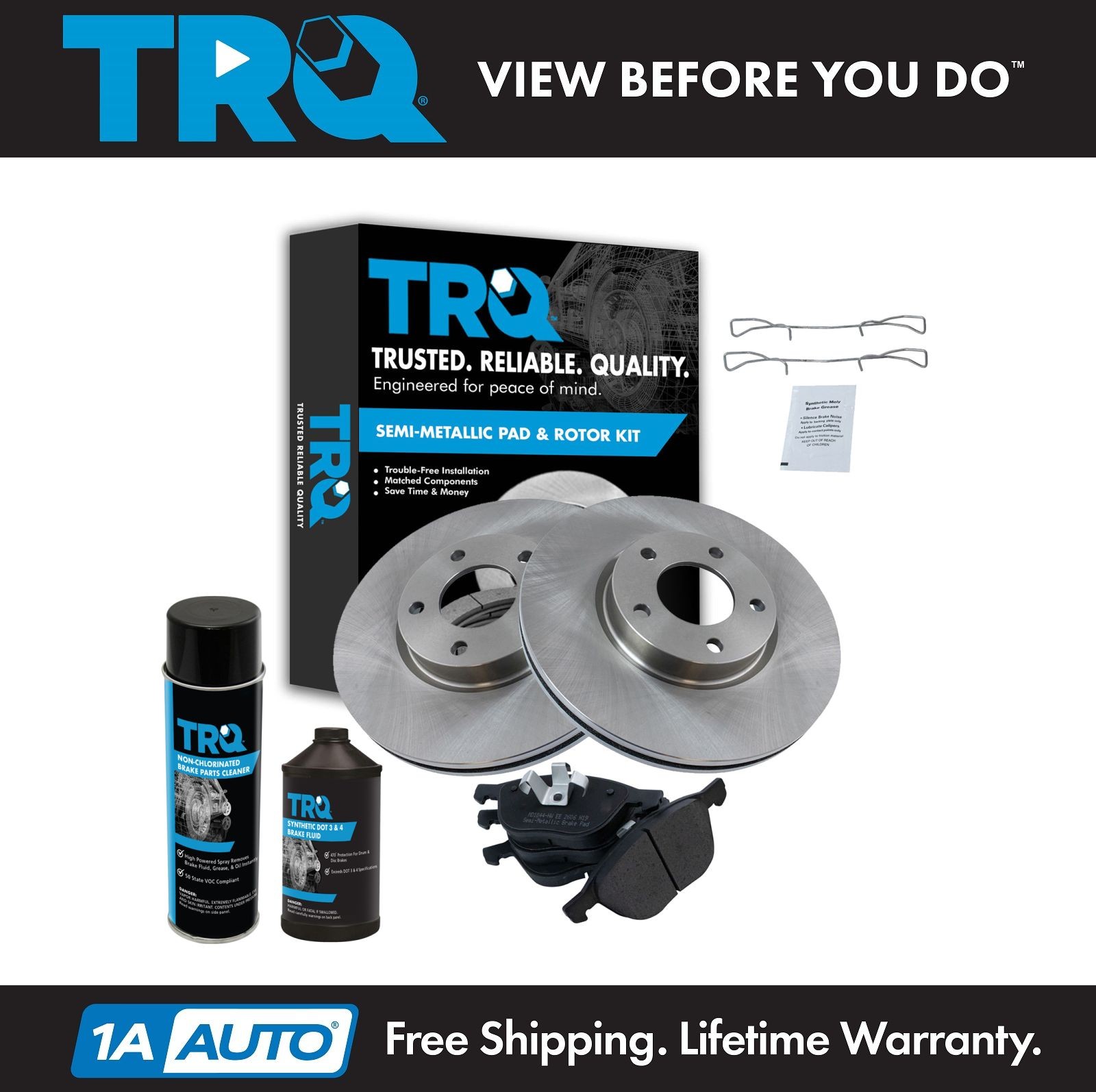 TRQ Brake Pad & Rotor Semi Metallic Front Kit w/Chemicals for Mazda3 Mazda5 3 5