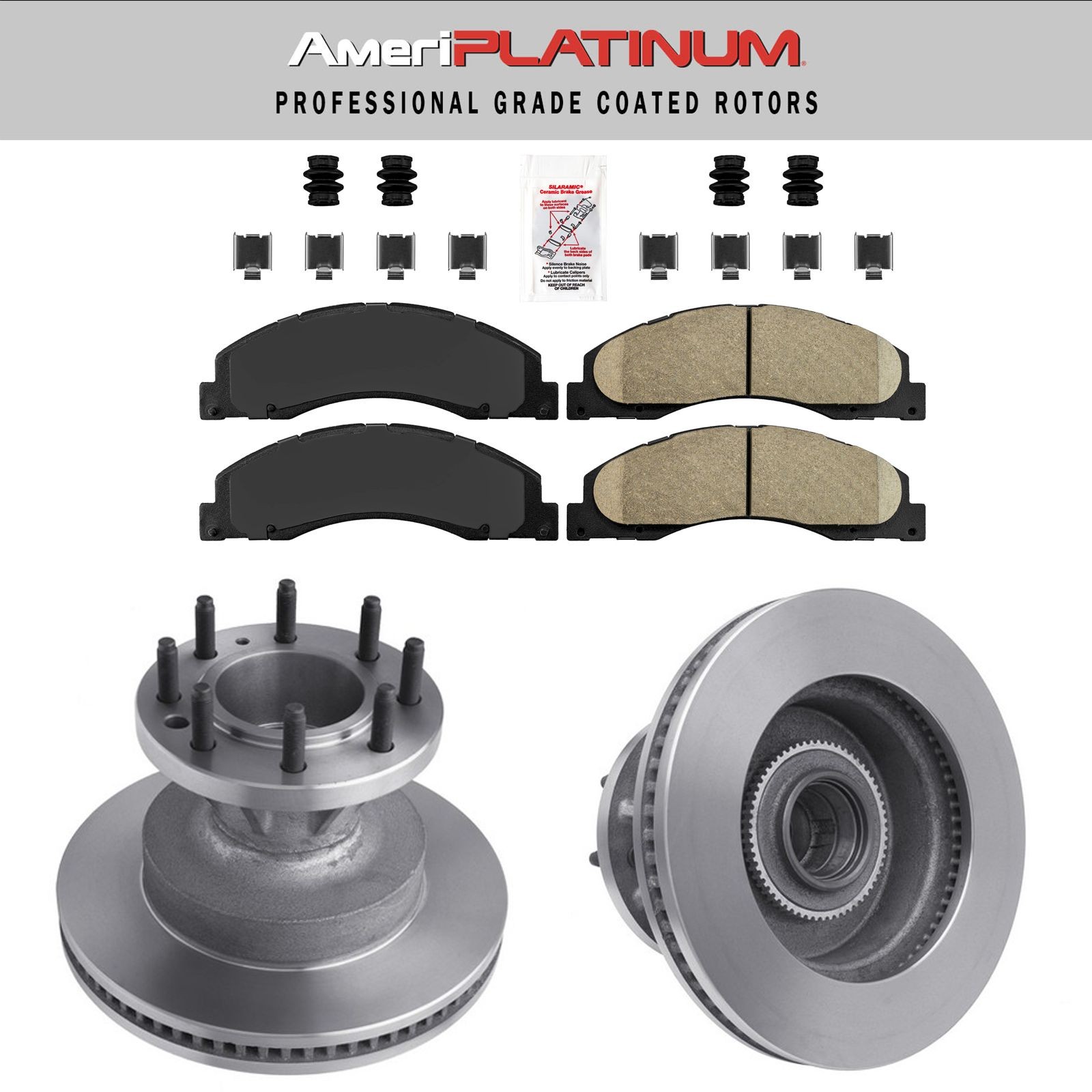 Front Ceramic Pads & Coated Rotors FOR FORD E350 E450 2008-2019 DRW SUPER DUTY
