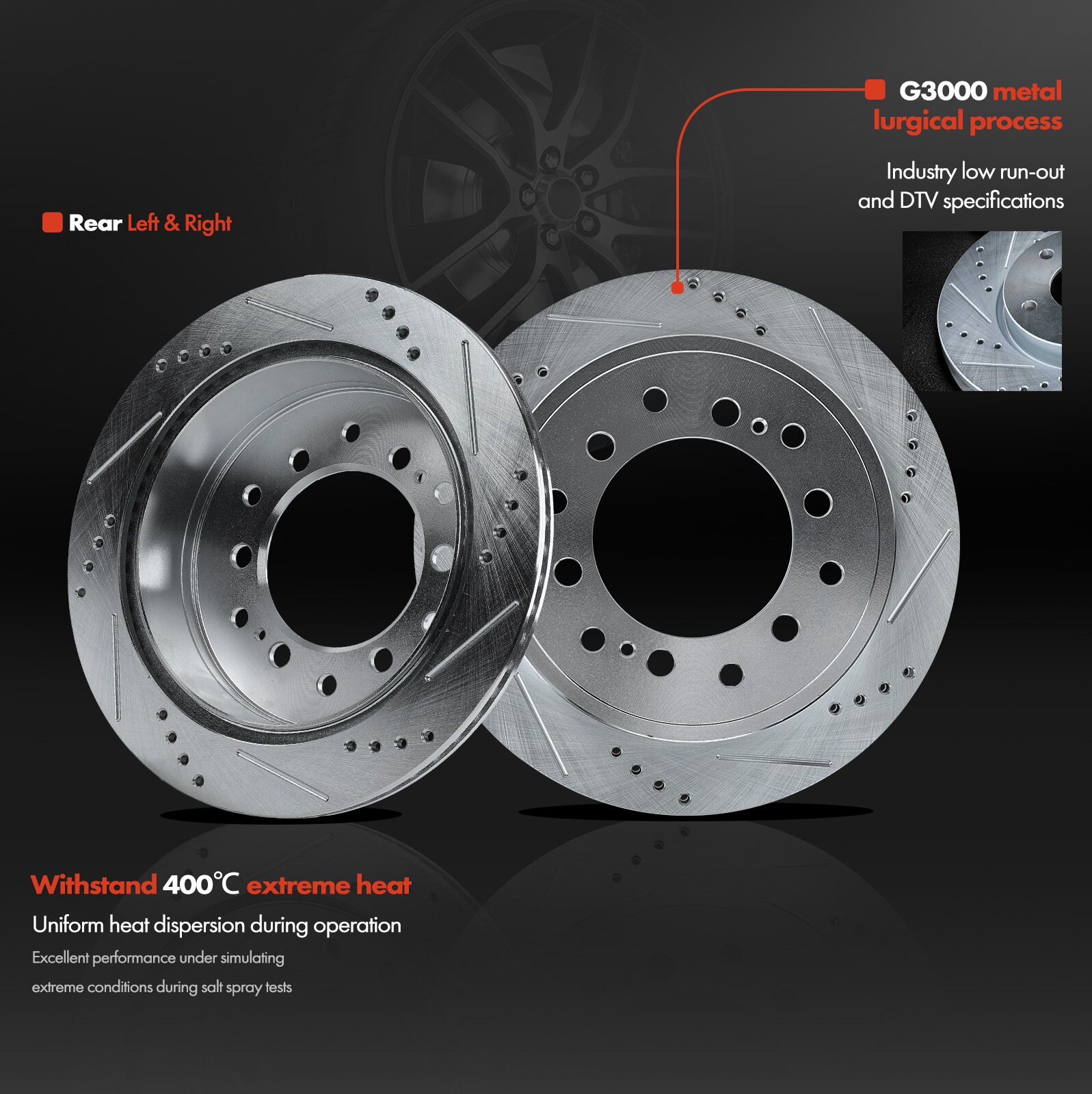 Front & Rear Drilled Brake Rotors & Brake Pads for Toyota 4Runner 10-20 Lexus