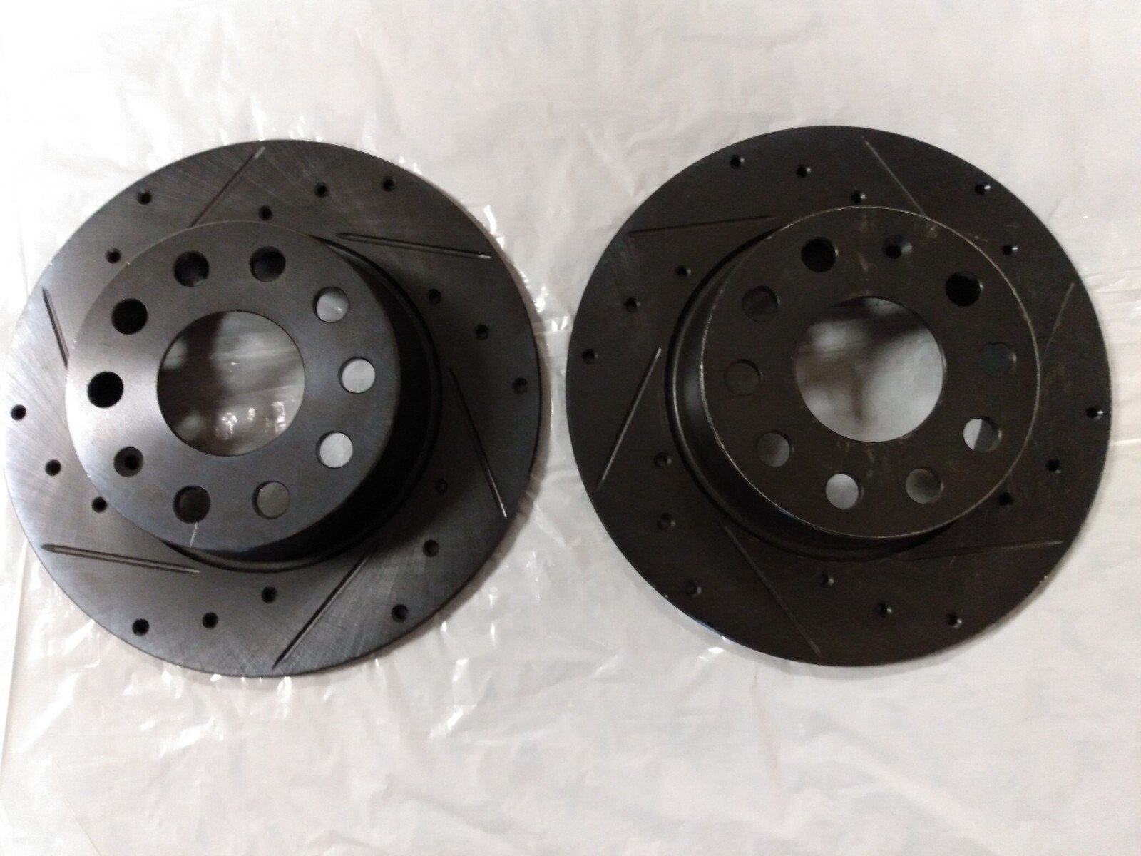 Rear Disc Brake Rotor Set- (Left/Right) – Drilled and Slotted-Black Zinc Coated