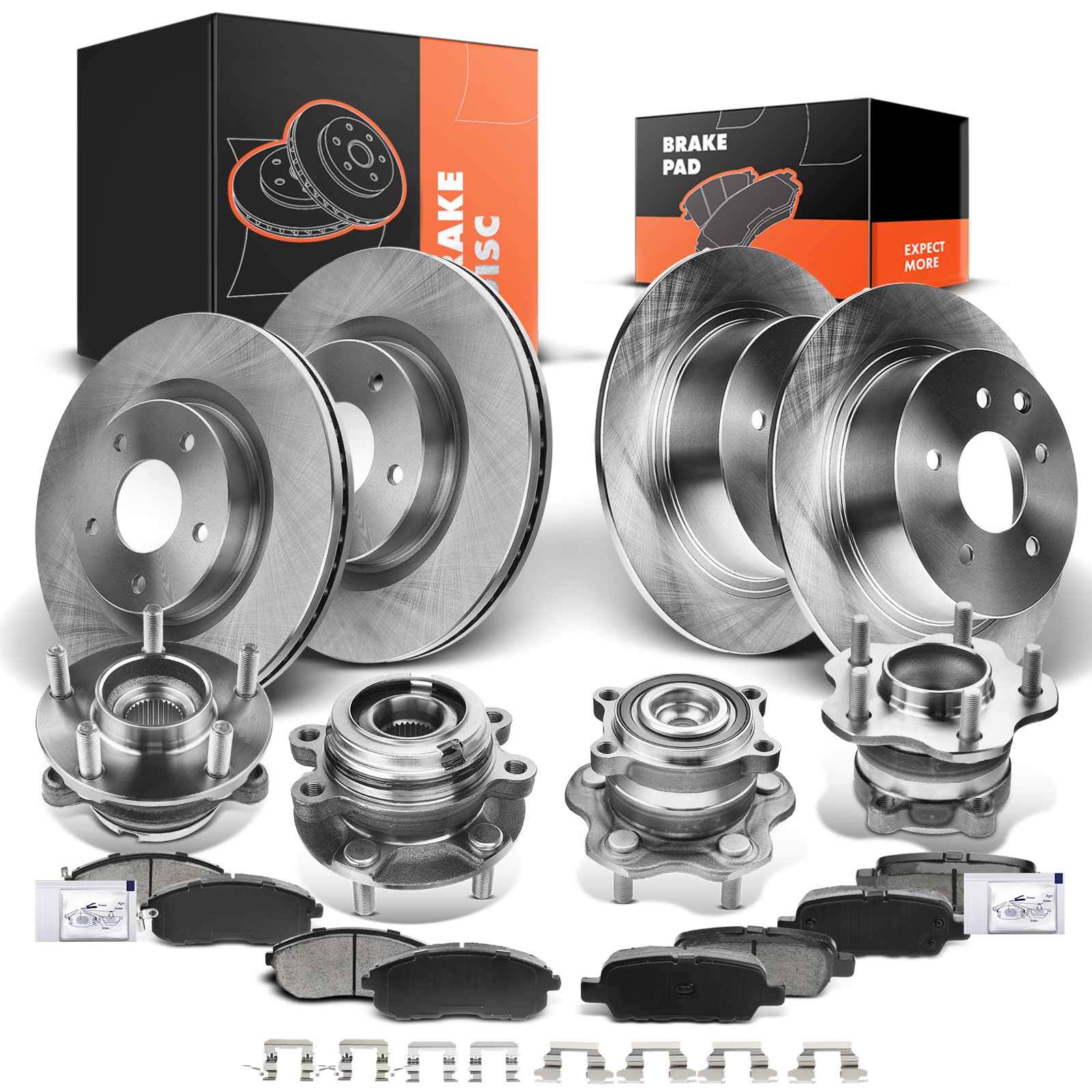 Front & Rear Disc Rotor & Brake Pad + Wheel Hub Bearing for Nissan Altima 07-13