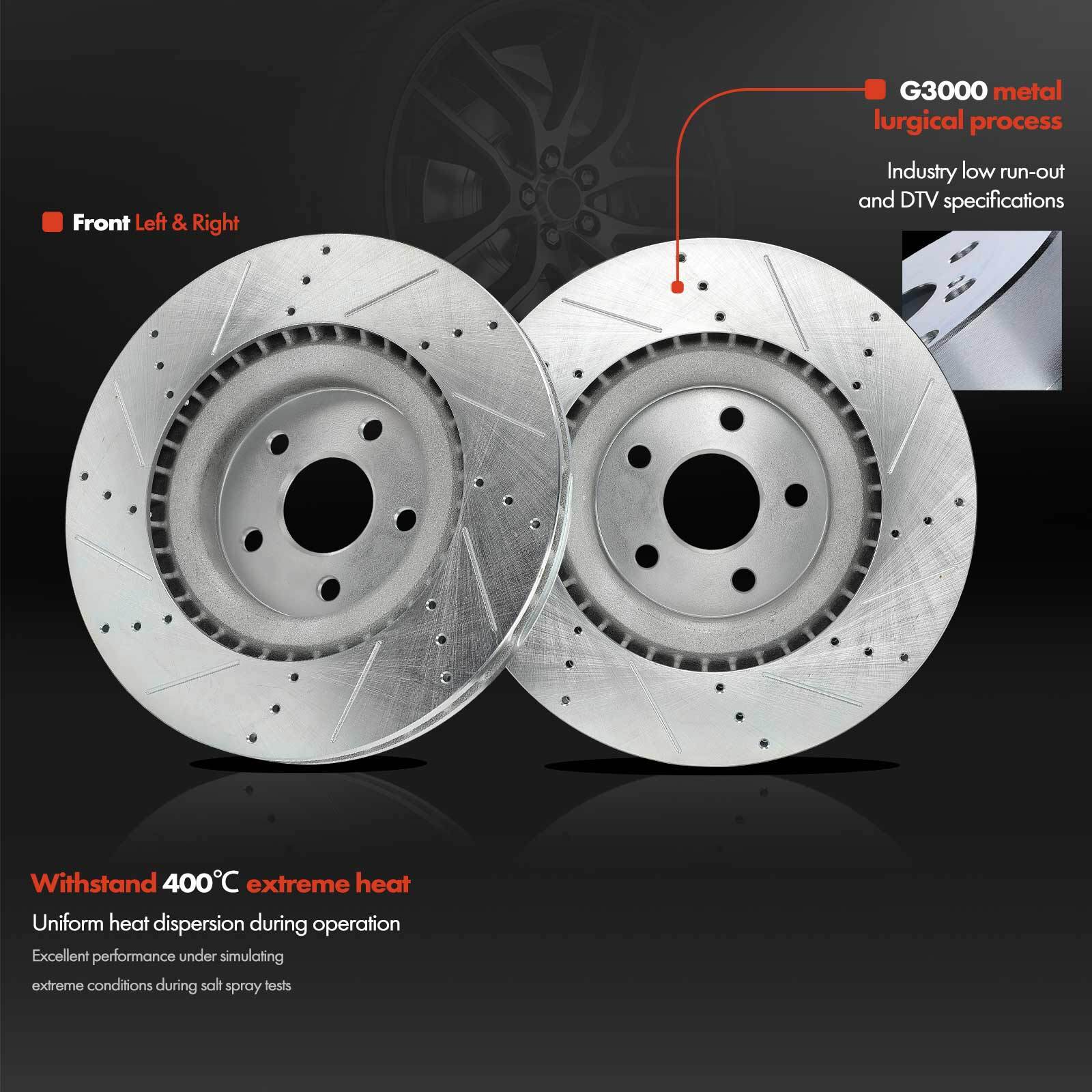 Front Drilled Brake Rotor & Ceramic Brake Pad for Jeep Grand Cherokee 2012-2020