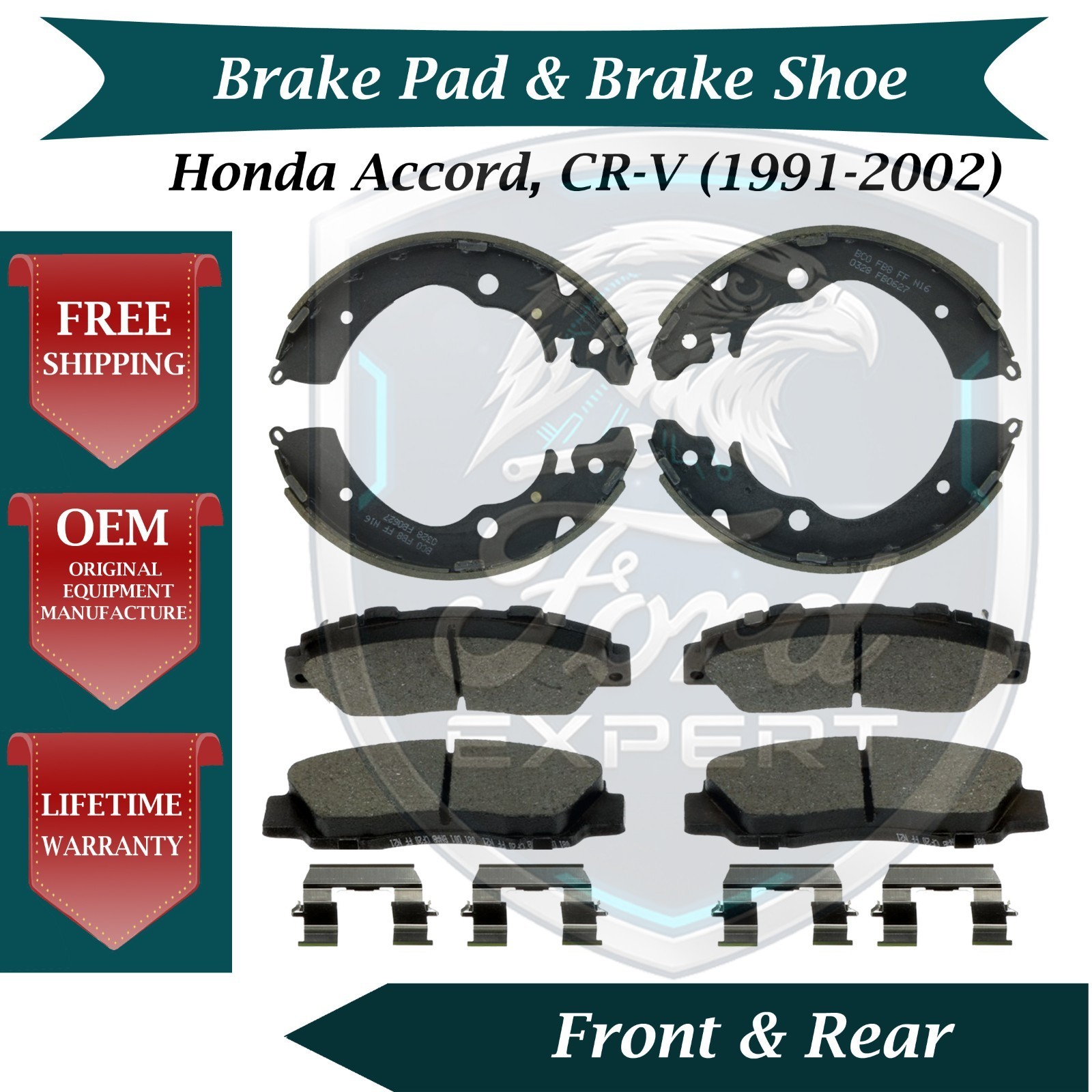Bosch OEM Front Pads & Rear Shoes For 1991-2002 Honda Accord, CR-V 9 Yr Warranty