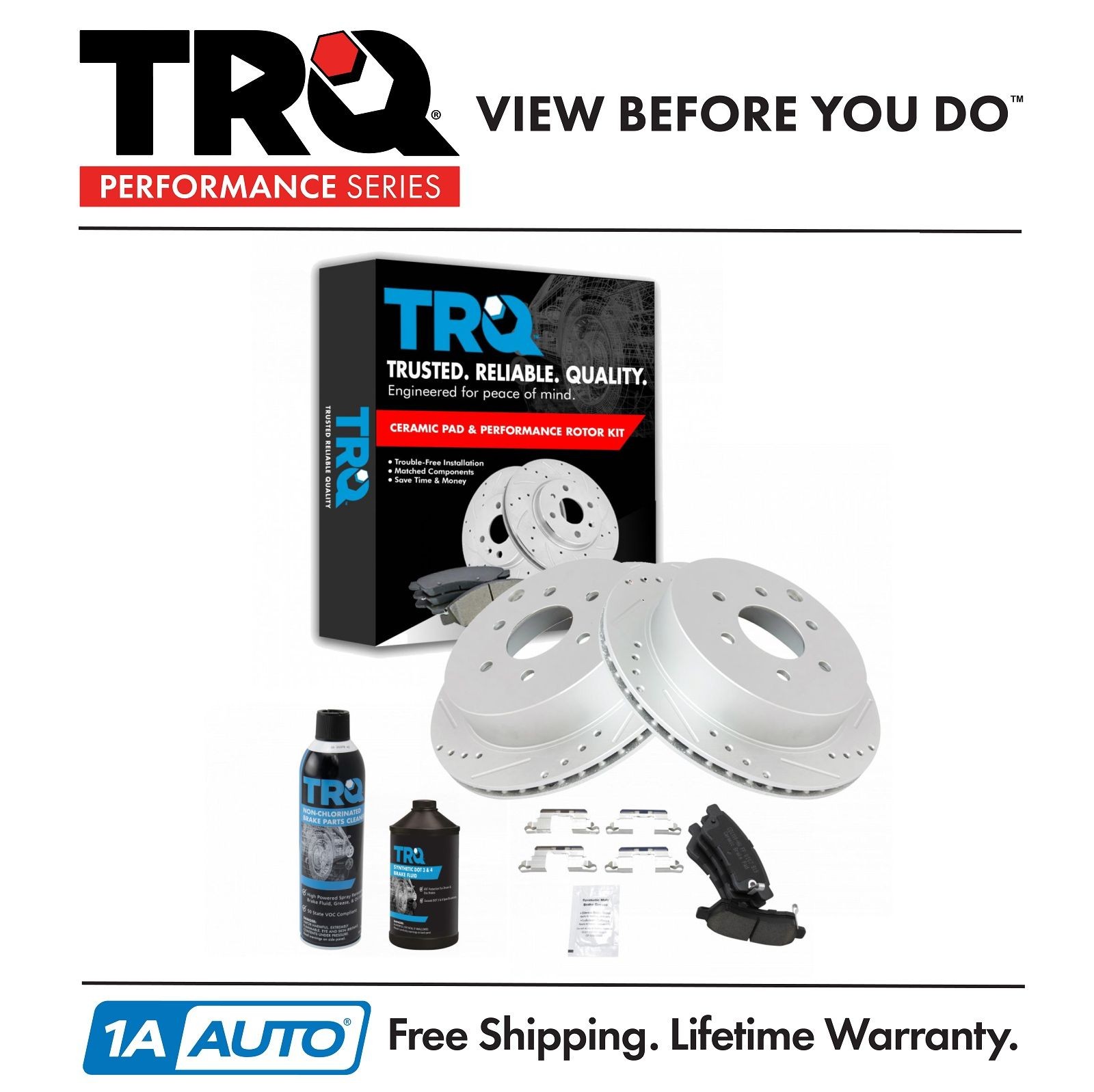 TRQ Brake Performance Rotor & Ceramic Pad Rear Kit w/Fluids for Xterra Frontier
