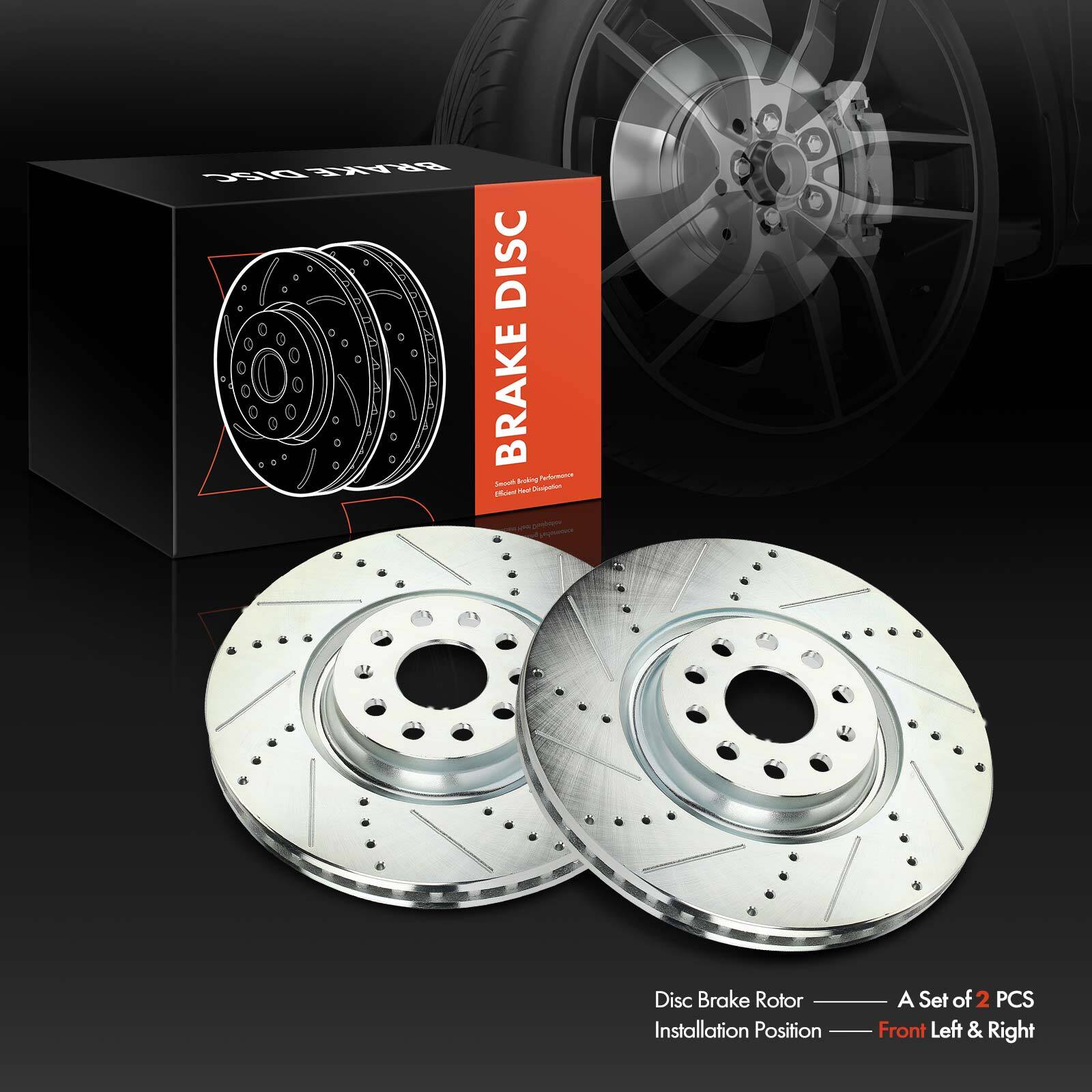Front Left & Right Side Drilled Brake Rotor for Audi A3 Q3 S3 Volkswagen Golf R