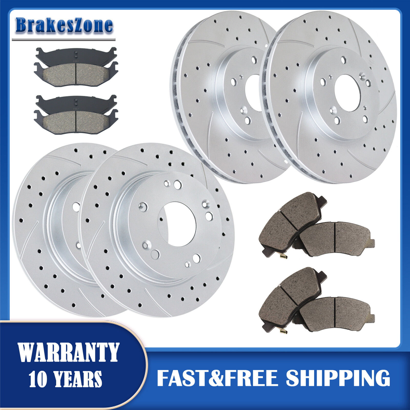 282mm Front Rear Brake Rotors Pads for 11-12 Honda Accord Drilled Slotted Brakes