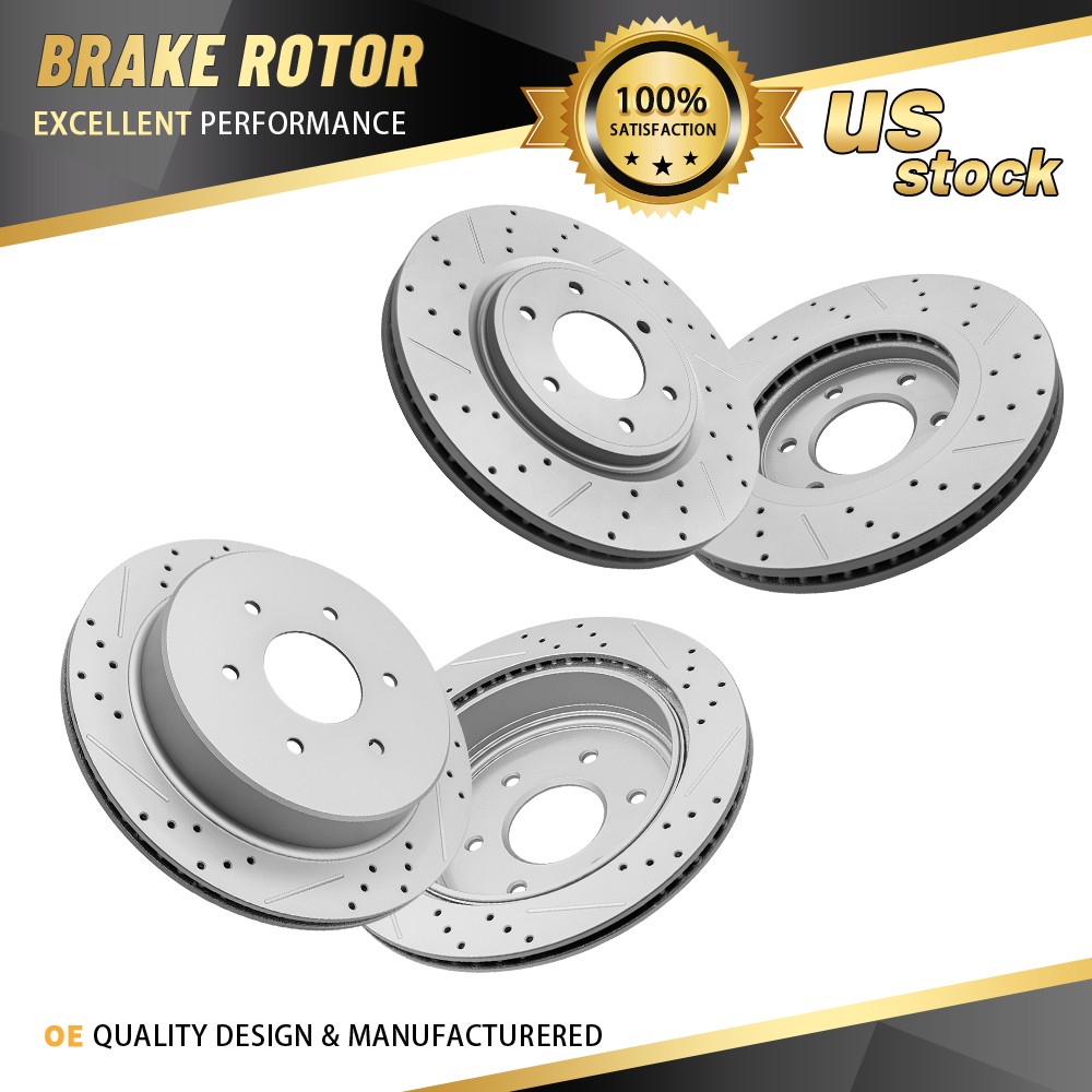 Front Rear Drilled and Slotted Disc Brake Rotors for 2017-2023 2024 Nissan Titan